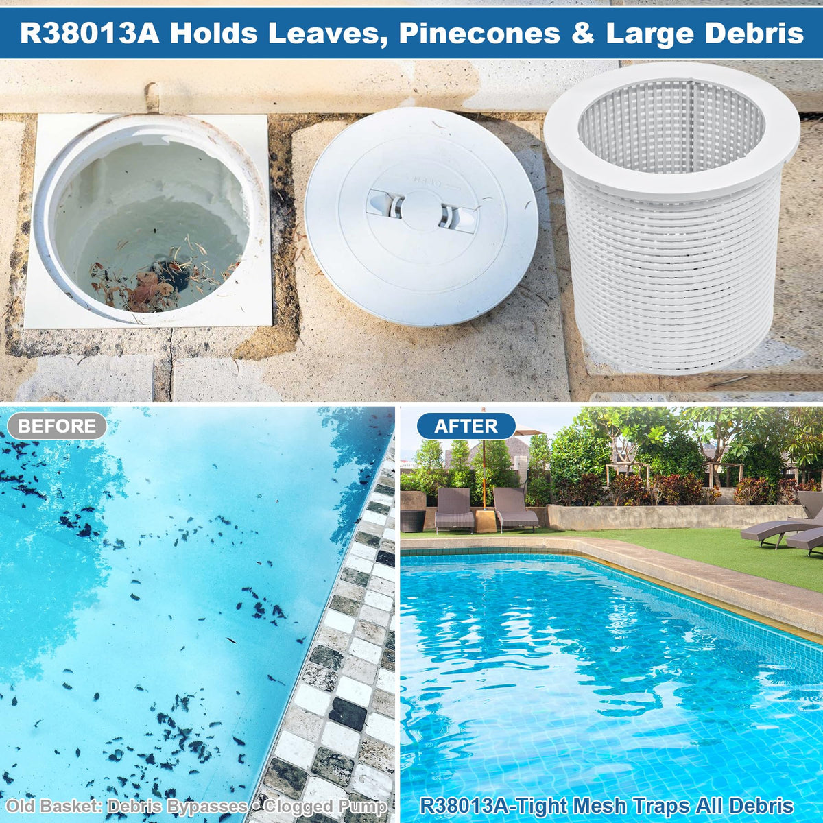 BigHead R38013A Pool Skimmer Basket Compatible with Pentair American Admiral for Inground Heavy Duty Pool Skimmer Basket Replacement for R38013A V38-135 V38-135 V38-136