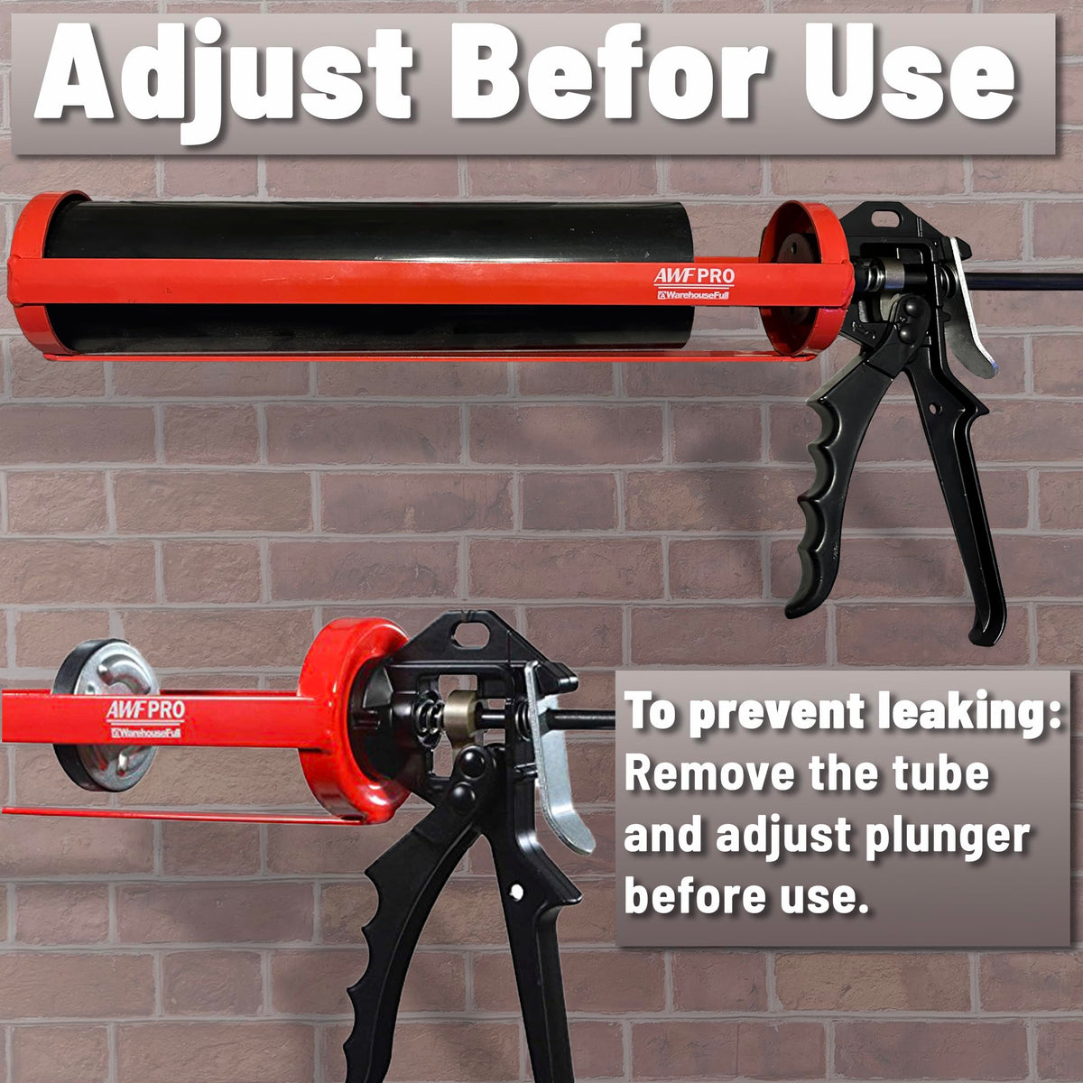 AWF PRO - Mortar Pointing Gun, 1 Quart (32 fl oz.) Capacity, 12:1 Thrust,2 Nozzles, Adjustable Pusher Plate