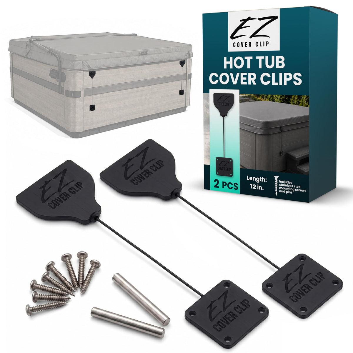 EZ Cover Clip - Hot Tub Cover Clips Replacement - 12" Spa Cover Clips - 2PK