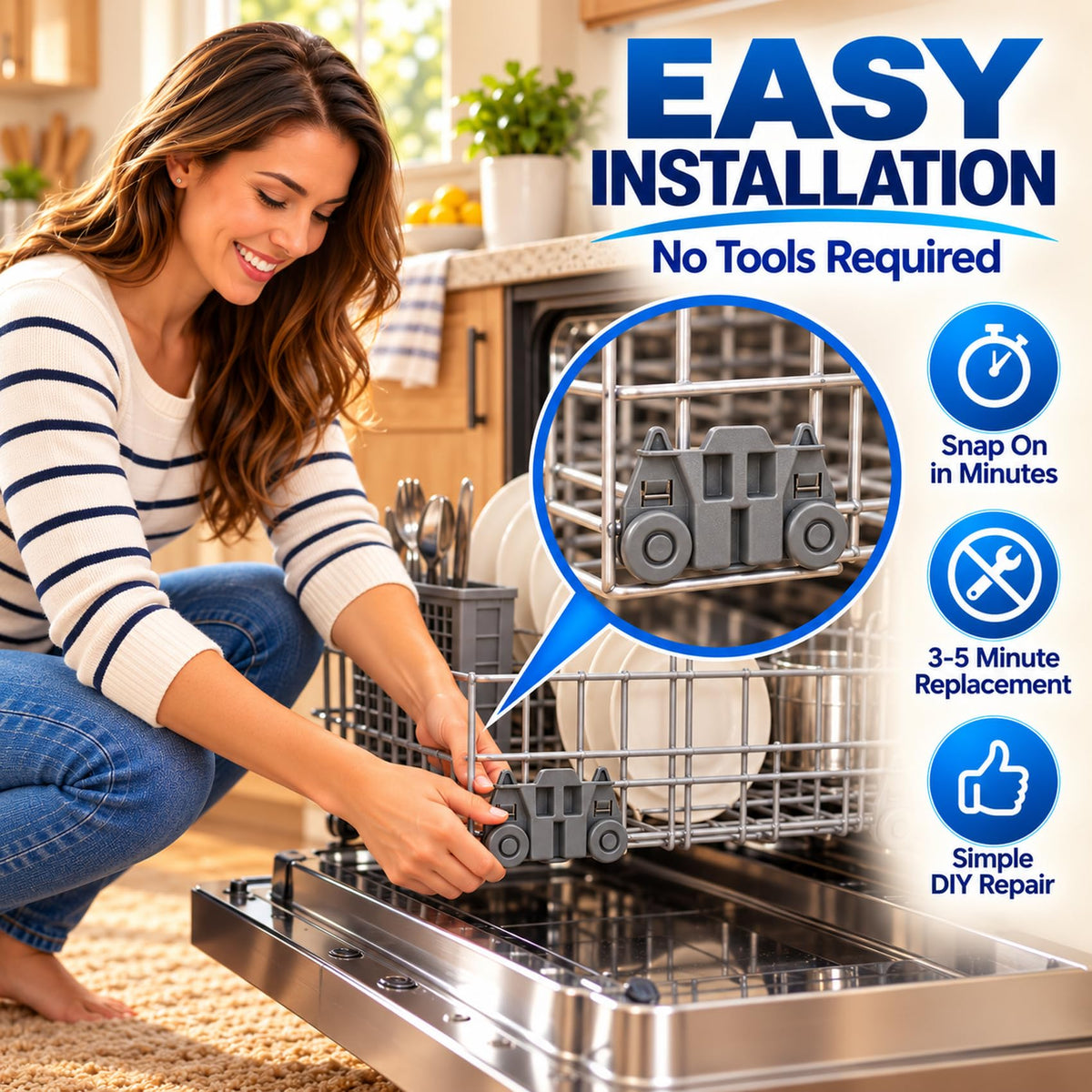 UPGRADED W10195417 (Packs of 4), Dishwasher Wheels