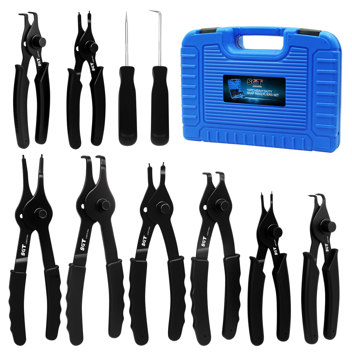 SGT 10pcs Snap Ring Pliers Set, Internal and External Circlip Pliers