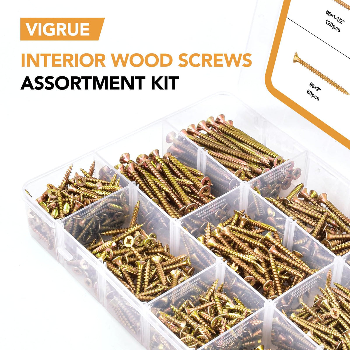 VIGRUE 825PCS Wood Screws #6#8#10 Phillips Flat Head Self Tapping Screws