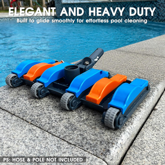 Commercial-Grade 4.4 LB Weighted Pool Vacuum Head with Swivel Handle, Professional Heavy-Duty Pool Vac Head with Streamlined Design, Debris Guide & Non-Slip Wheels for Inground & Above Ground Pools