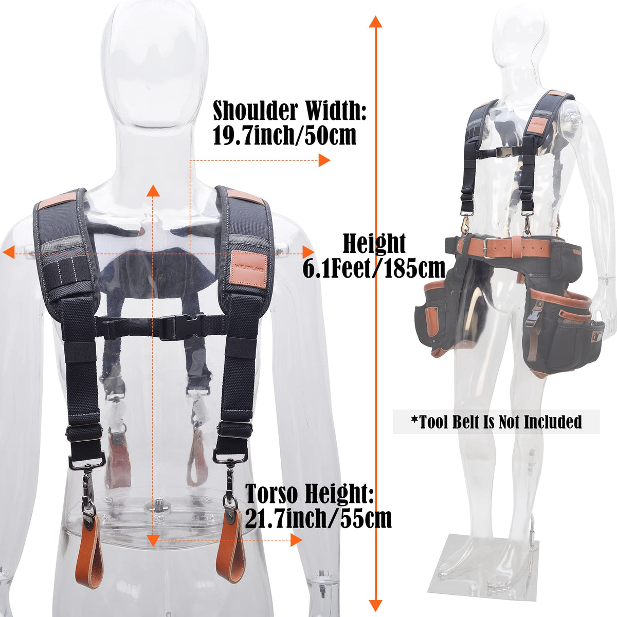 WELKINLAND Heavy-Duty Leather Tool Belt Suspenders, Carpenter Suspenders