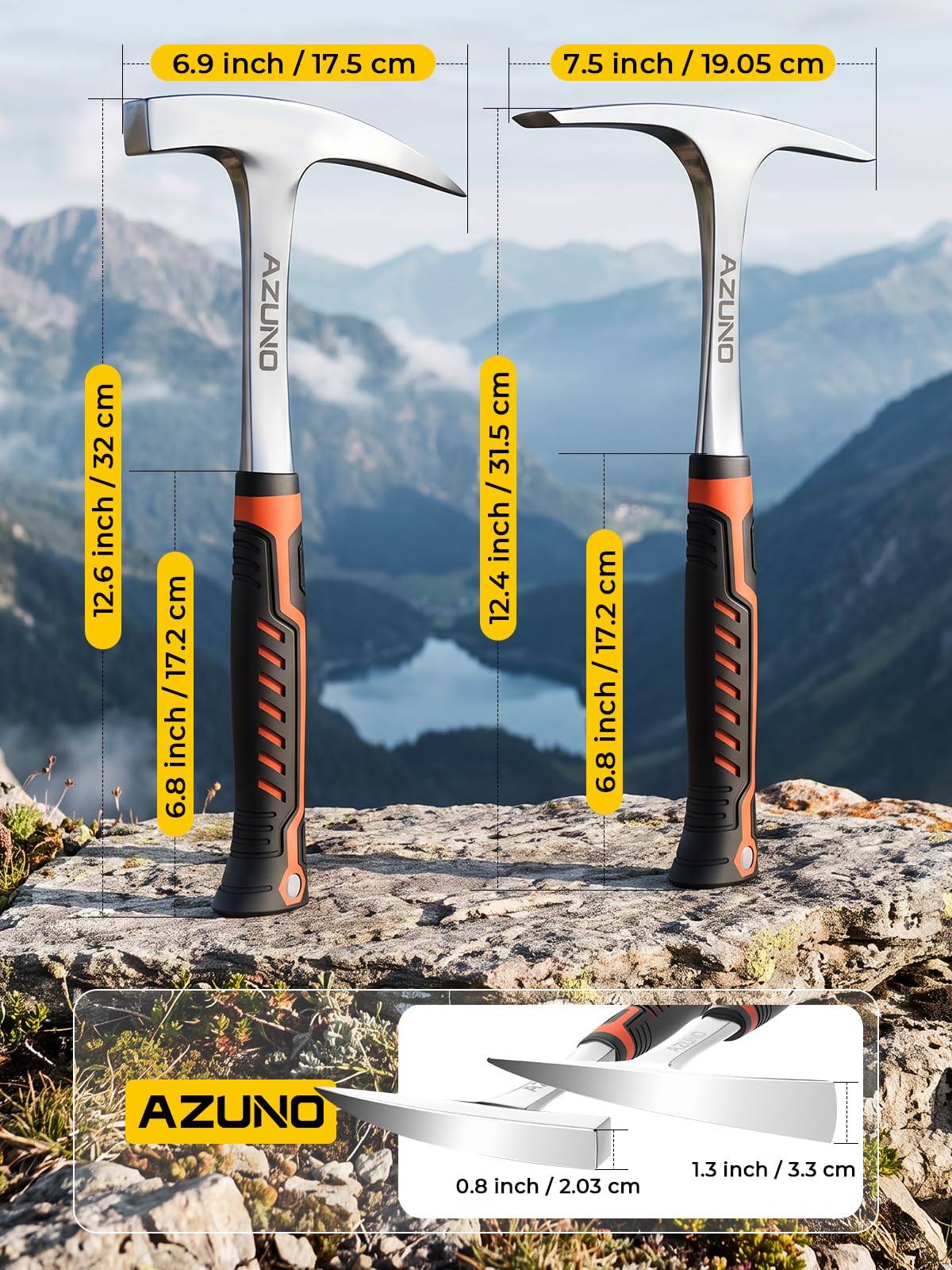 AZUNO 32 OZ Geology Rock Hammer Set, 2 Pack Forged Steel
