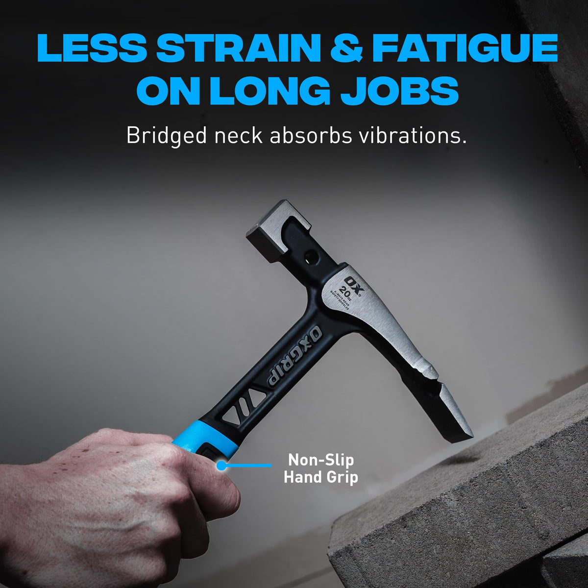 OX Ultrastrike Brick Hammer 20 oz - One-Piece Steel, Anti-Vibration