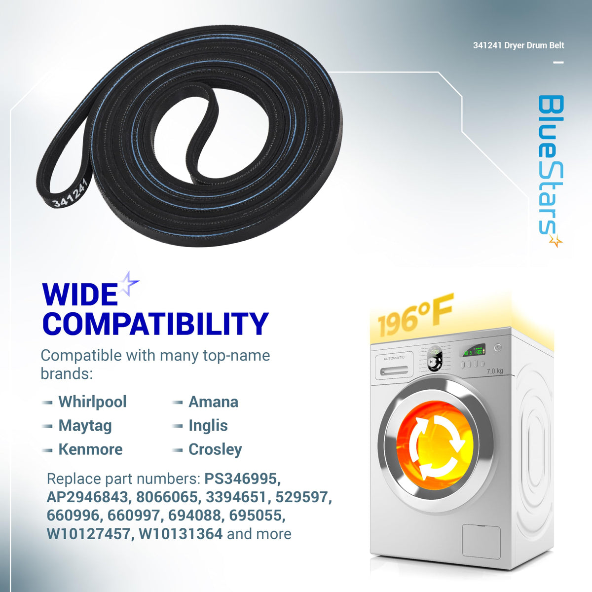 [4-Pack] BlueStars 341241 Dryer Drum Belt Compatible with Whirlpool Kenmore