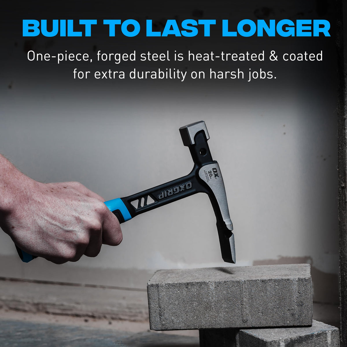 OX Ultrastrike Brick Hammer 20 oz - One-Piece Steel, Anti-Vibration
