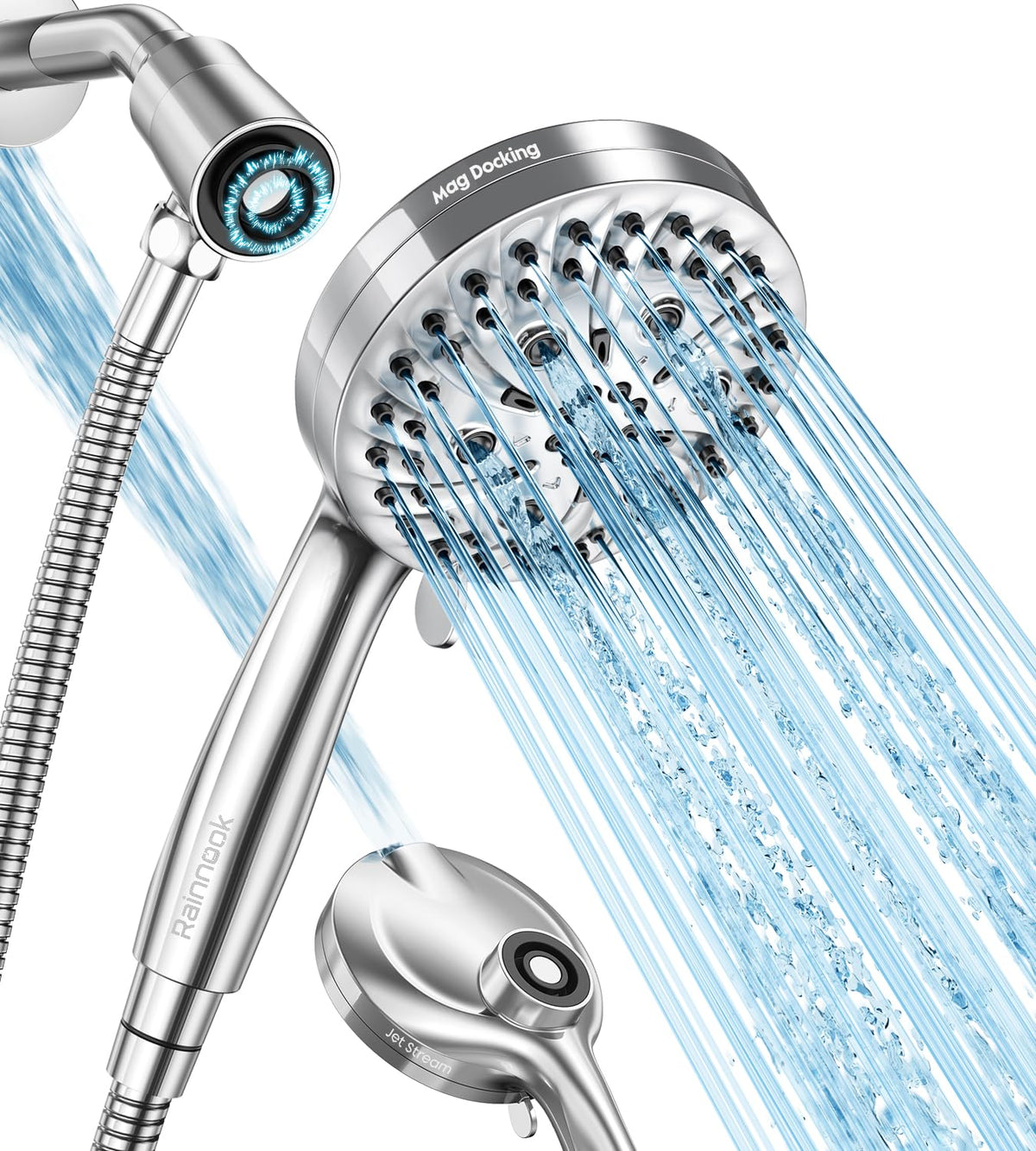 Handheld Shower Head High Pressure – Magnetic Holder,9 Spray Modes with Power Wash for Pets&Tile&Toilet, Filtered for Softer Skin & Shinier Hair, 1.8GPM, Stainless Steel Hose