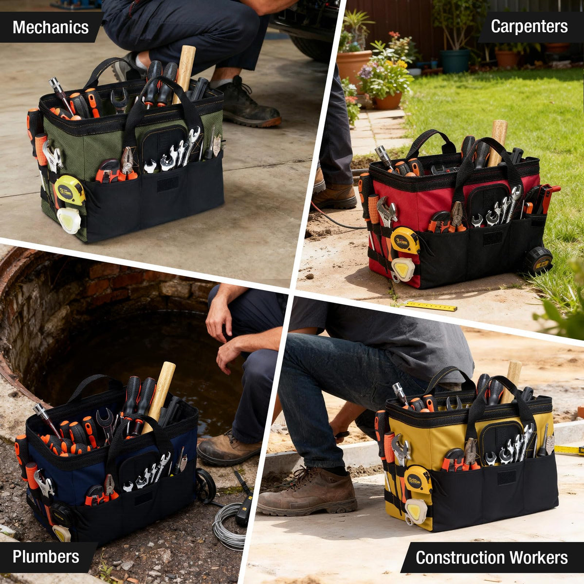 HISEA 3 Pack Heavy Duty Tool Bag, 16-Inch Waterproof Tools Organizer Tote