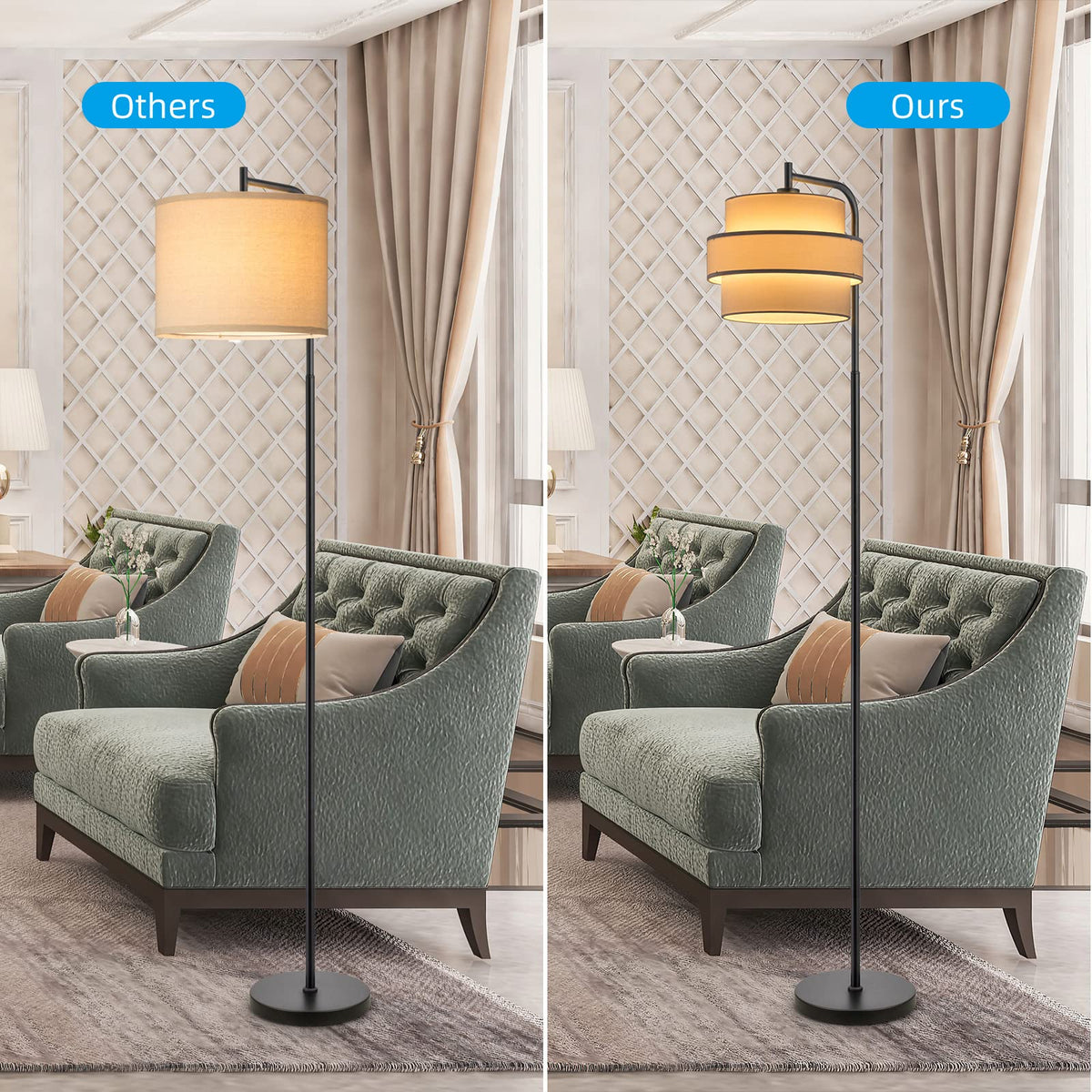 ELFCAB 3-tier Drum Lamp Shade for Pendant Lighting Floor Lamps Replacement Shade, The Fibric Lampshade is made of Natural Linen by hand