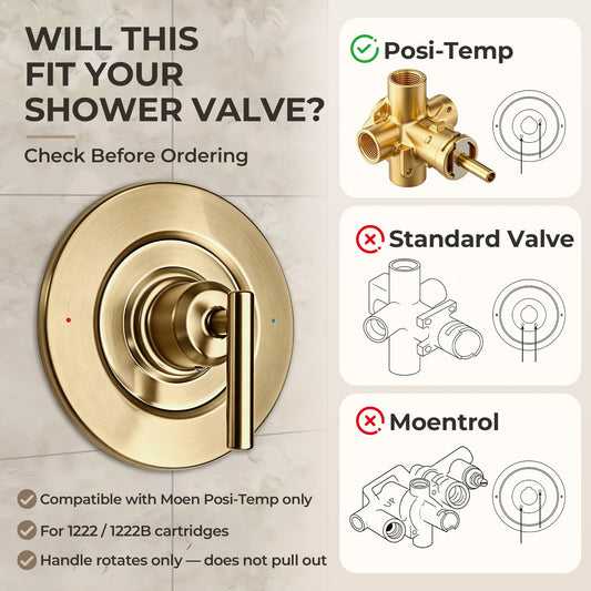 T2901BG Shower Valve Trim Kit Compatible with Moen, Gold