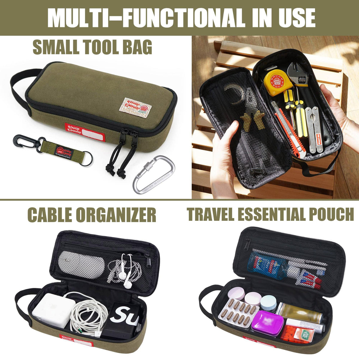 Rough Enough Small Tool Bag Pouch, Compact EDC Organizer, Army Green