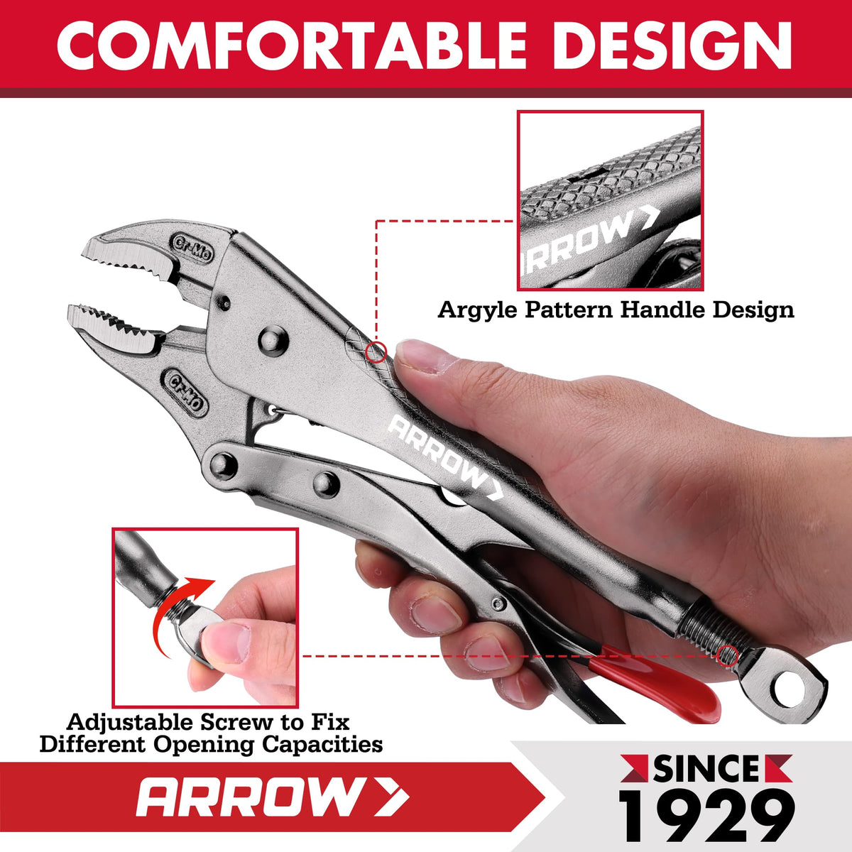ARROW 3PCS Locking Pliers Set with Long Nose and Curved Jaw