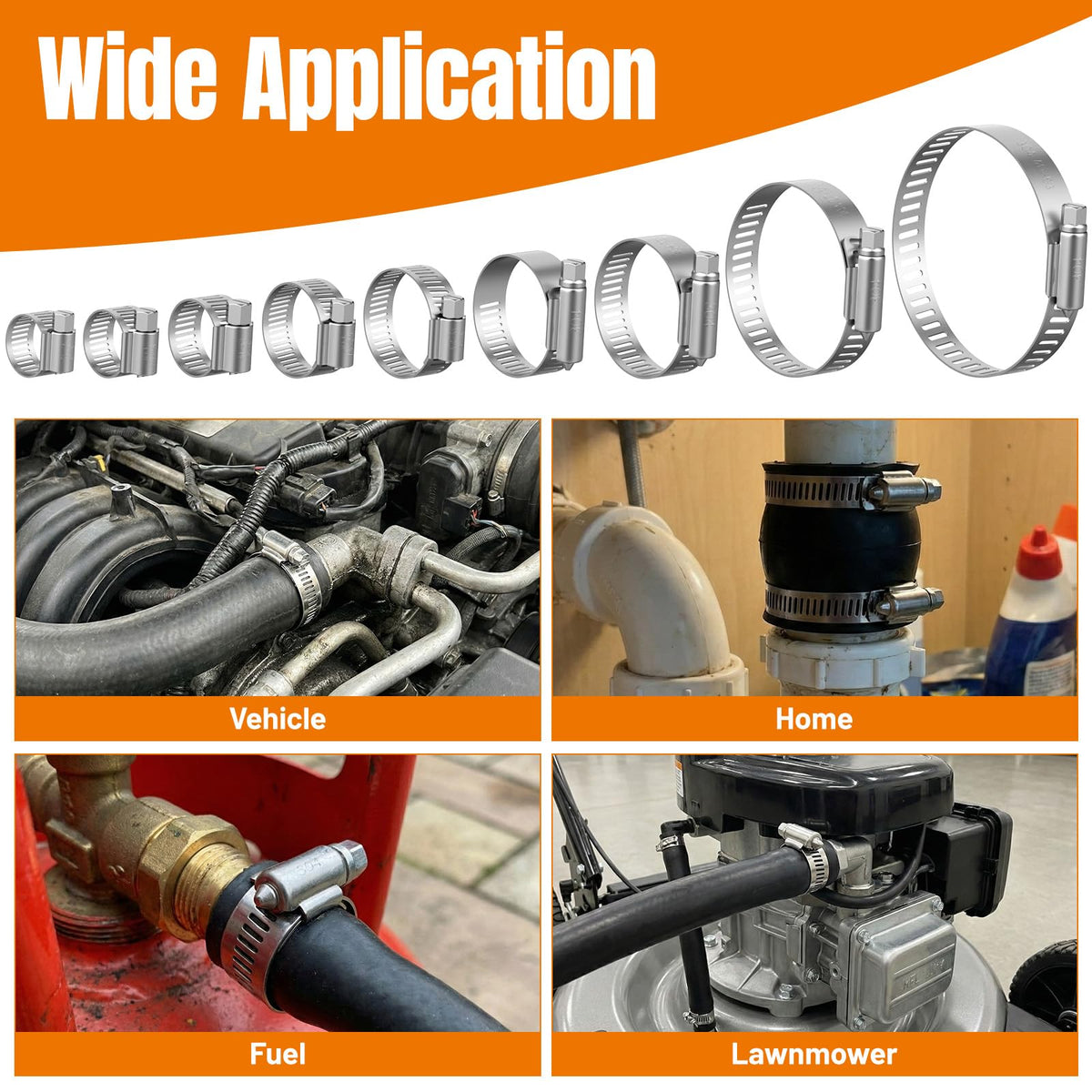 Housolution 250 PCS Pipe Clamps from 1/4" to 2.5" (6-63mm) with Clamp Tool