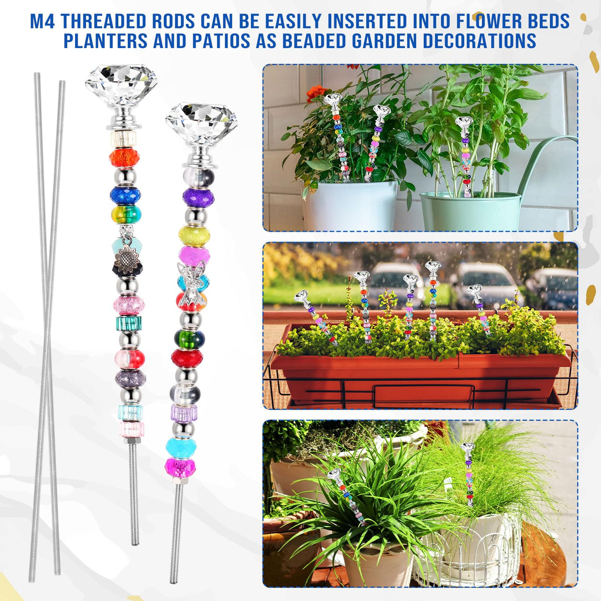Blulu 100 Set 8/32 Inch Threaded Rods with Hex Nuts 12.99 Inch 100 Pcs Threads 100 pcs Stainless Steel Hex Nuts Right Hand Beaded Garden Stake Rods for Clamp Hanger