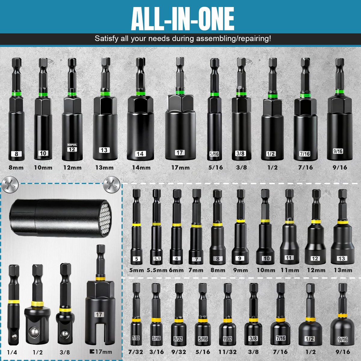 80PCS Magnetic Impact Nut Driver Set, Metric & SAE Socket Set, Storage Box
