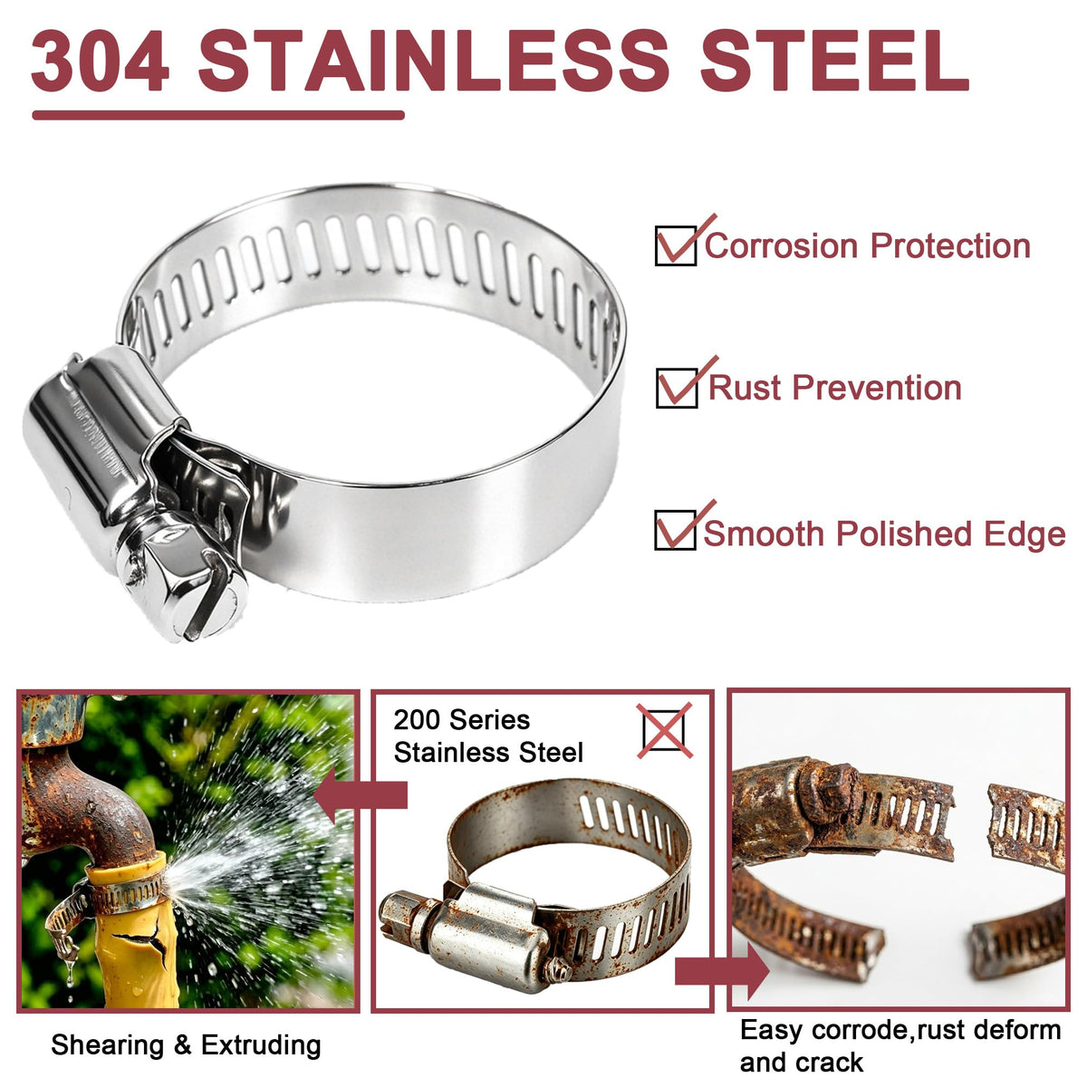CLANGONE 152PCS Hose Clamps Assortment Kit, 1/4"-2-1/2" (6-63mm) Adjustable 304 Stainless Steel Worm Gear Hose Clamps for Automotive, Fuel Line, Radiator, Plumbing, Garden, Water Pipe Repair