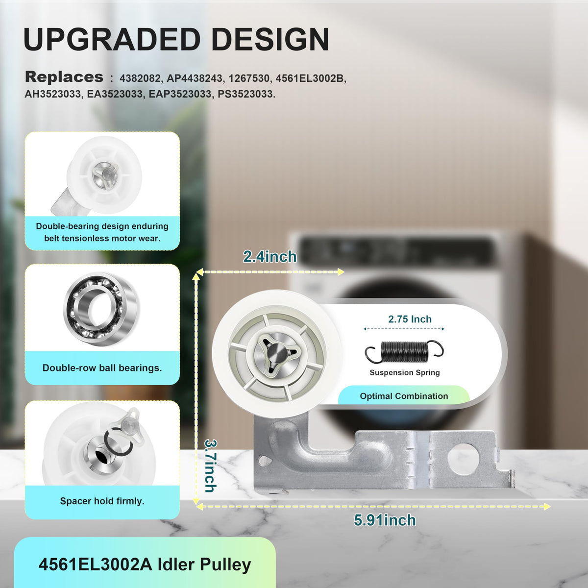 Upgraded Dryer Repair Kit Compatible with LG Kenmore Dryers Includes 4581EL2002C Dryer Drum Roller 4400EL2001A Dryer Belt 4561EL3002A Idler Pulley & Spring Replace 4400EL2001F 4581EL3001E 4581EL2002A