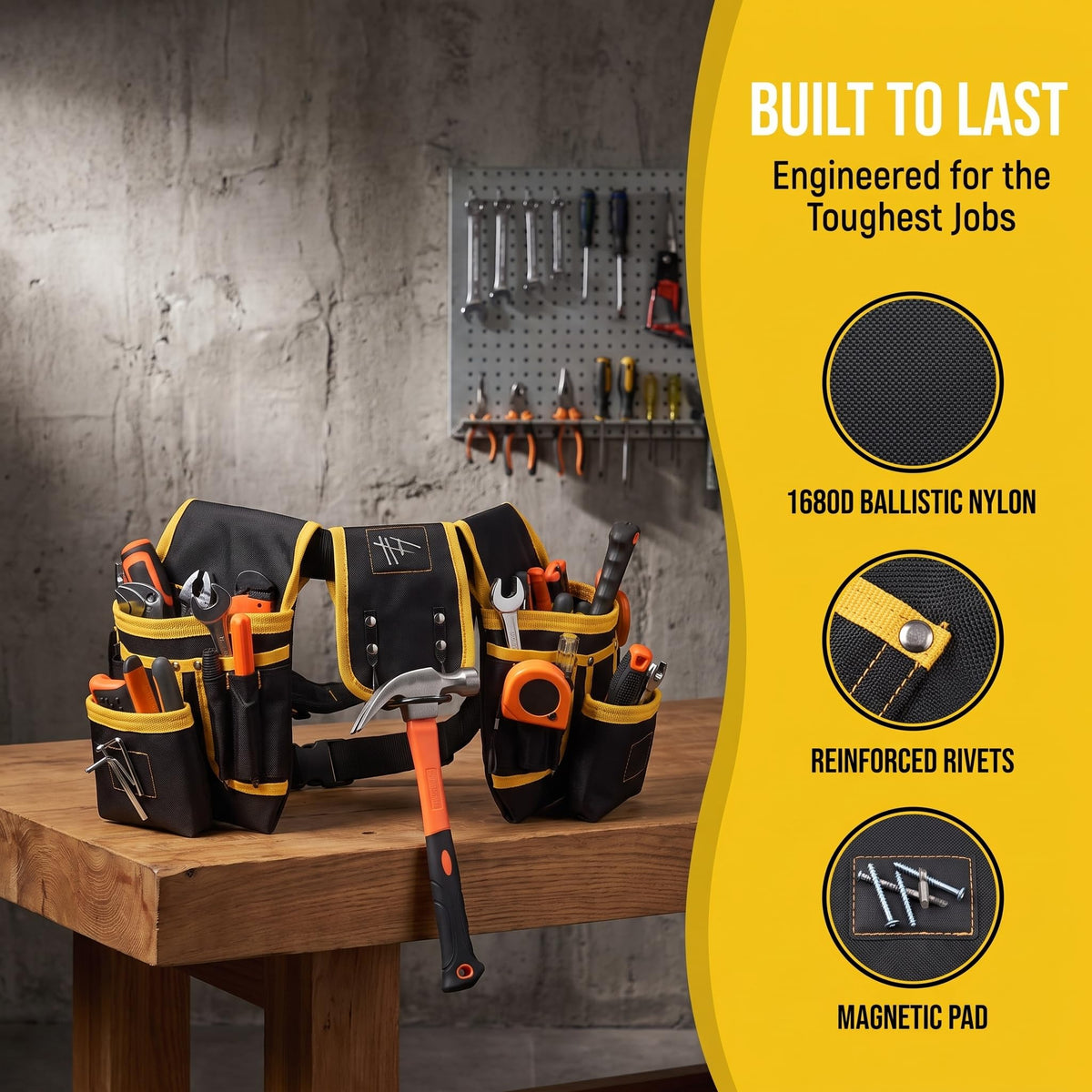 Tool Belt with Suspenders, 27-Pockets Heavy Duty Tool Belts for Men