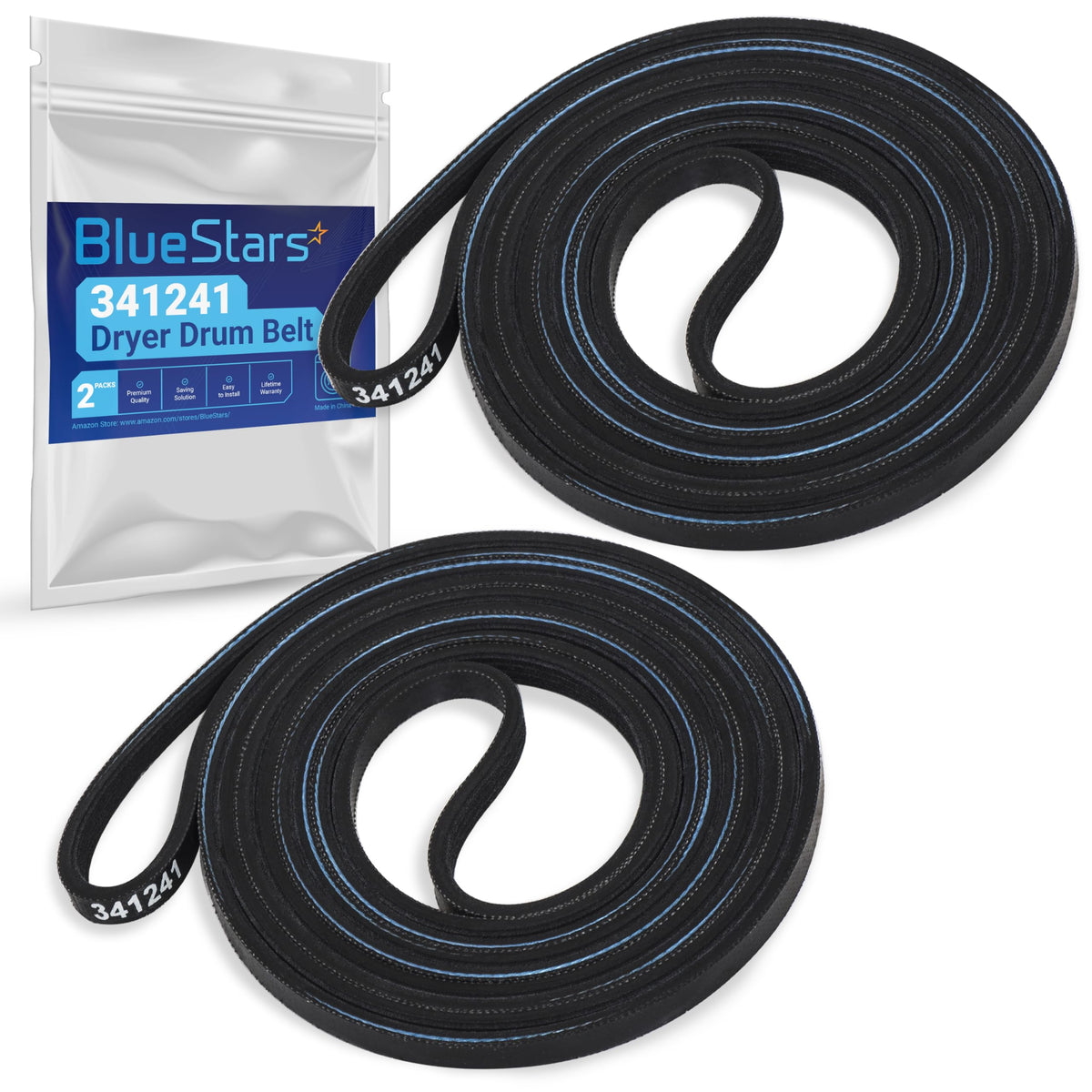 [2-Pack] BlueStars 341241 Dryer Drum Belt Compatible with Whirlpool Kenmore