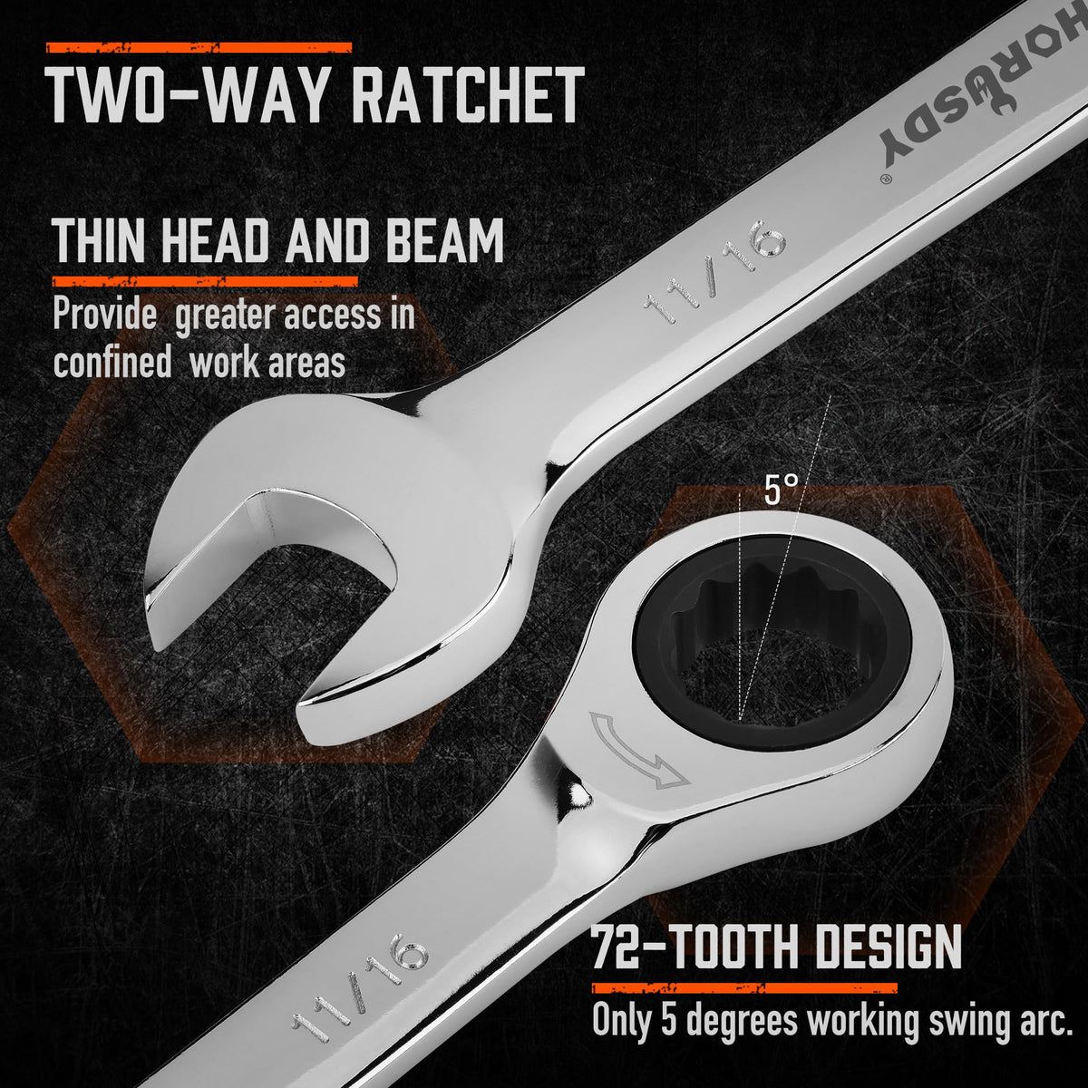 HORUSDY 24-Piece Ratcheting Wrench Set, Metric and SAE, Ratchet Combination Wrenches Set with Organizer, 72-Tooth, Chrome Vanadium Steel, 6-18 mm & 1/4” to 3/4“ (24-Piece)