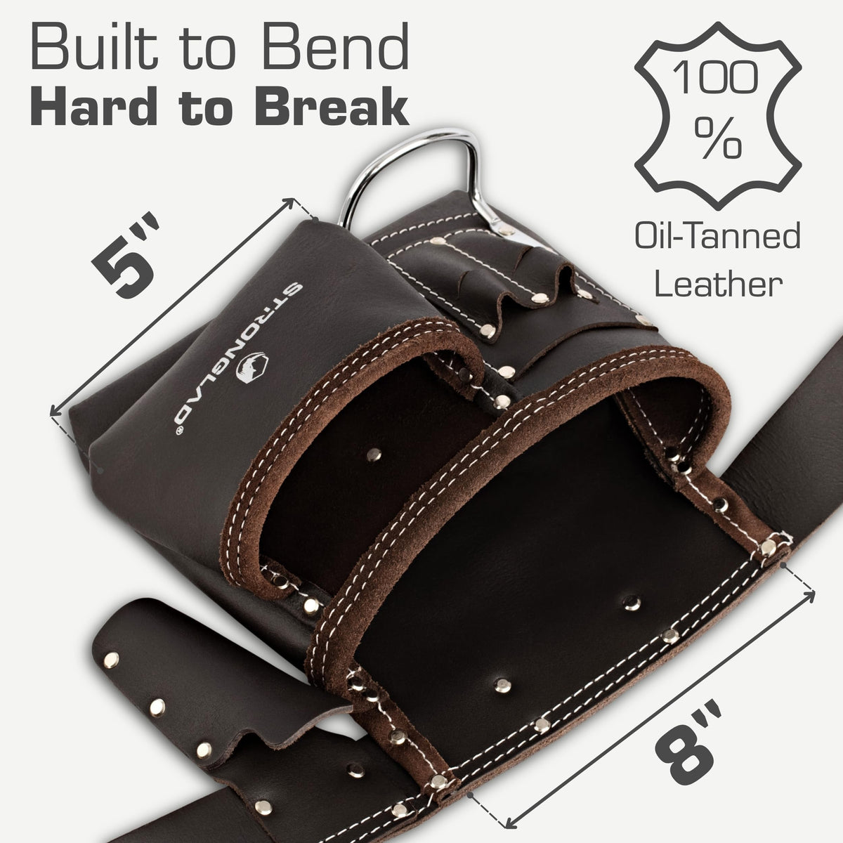 STRONGLAD Leather Tool Belt - 6-Pocket Oil-Tanned Utility Pouch, 29-46 in Adjustable Waist, Heavy-Duty Carpenter Drywaller Electrician Work Belt
