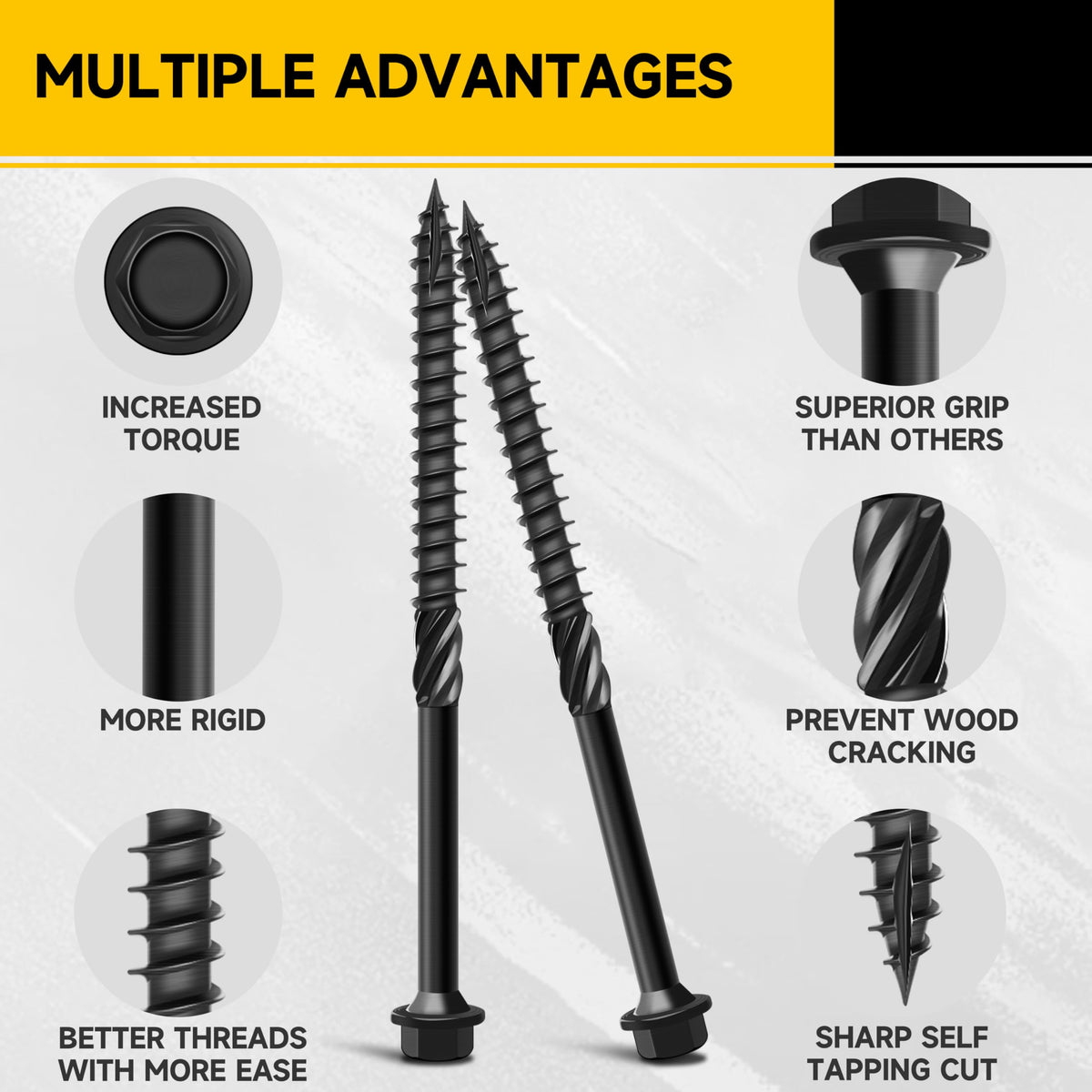 100Pcs 6 Inch Wood Screws, #14 x 6 Heavy Duty Outdoor Wood Screws Assortment Kit Deck Screws, Long Screws Black Timber Screws Lag Bolts, Hex Socket Head Log Landscaping Black Screws By Mywish