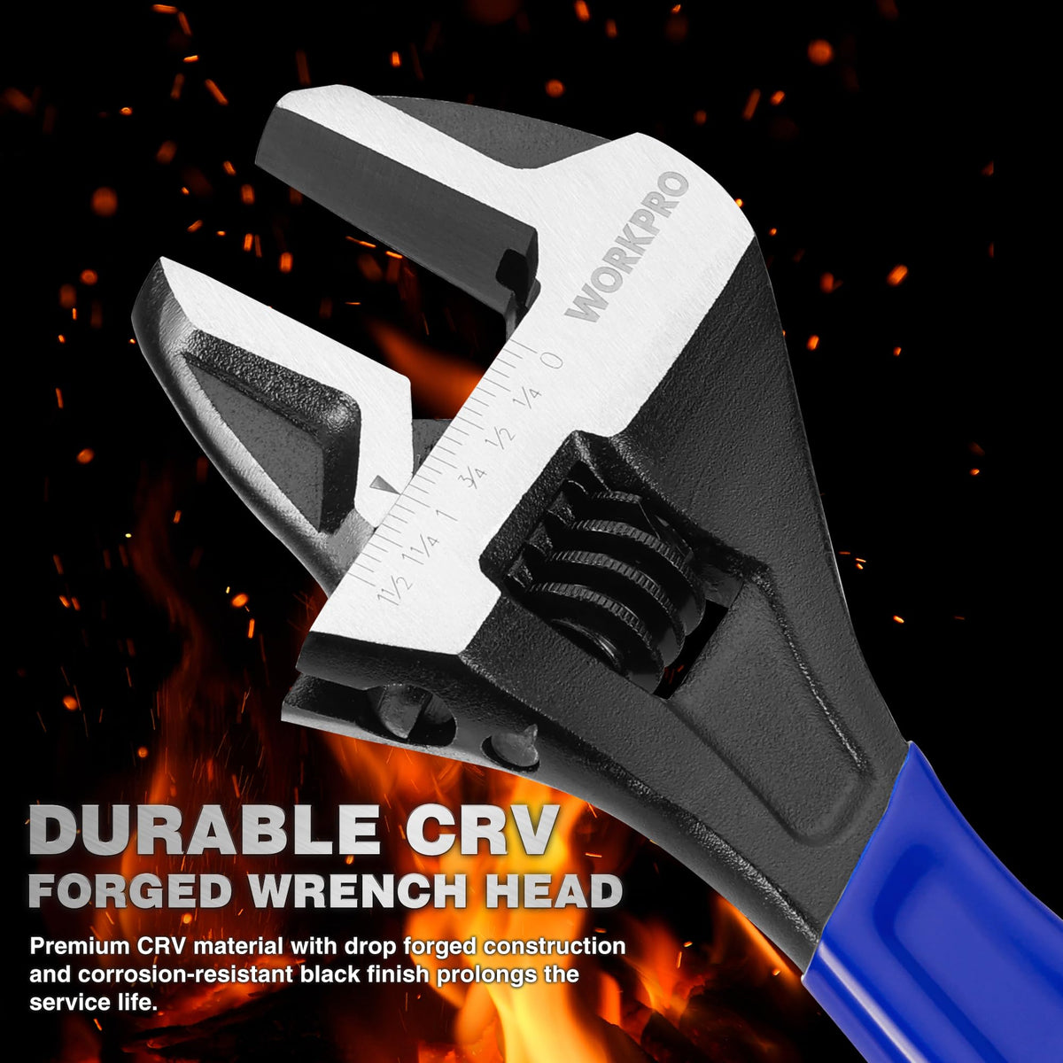 WORKPRO 5 PCS Adjustable Wrench Set, 4", 6", 8", 10" 12" Wide Jaw Wrenches