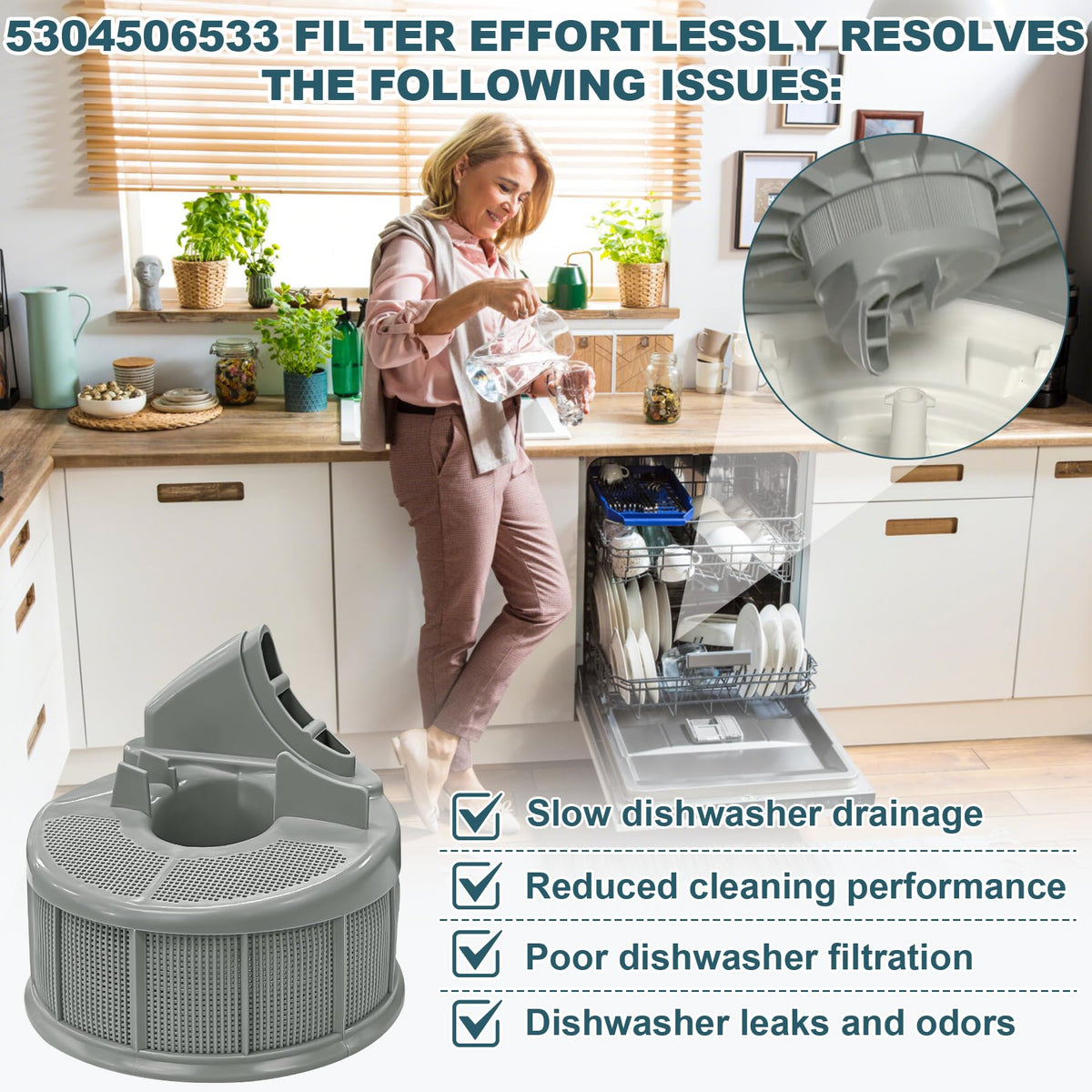 5304506533 Dishwasher Filter Base Compatible With Frigidaire Dishwasher