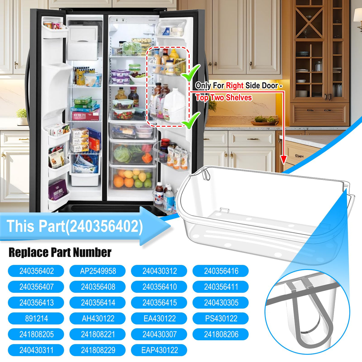 ALVAR 240356402 Refrigerator Door Bin for Frigidai