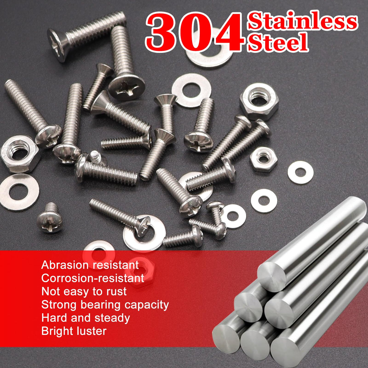 Twidec/1511PCS Nuts and Bolts Assortment Kit,Machine Screws,304 Stainless Steel Phillips Pan Head and Flat Head Screws #4-40#6-32#8-32#10-24#1/4-20 with Nuts, Bolts,Washers in the Storage Case