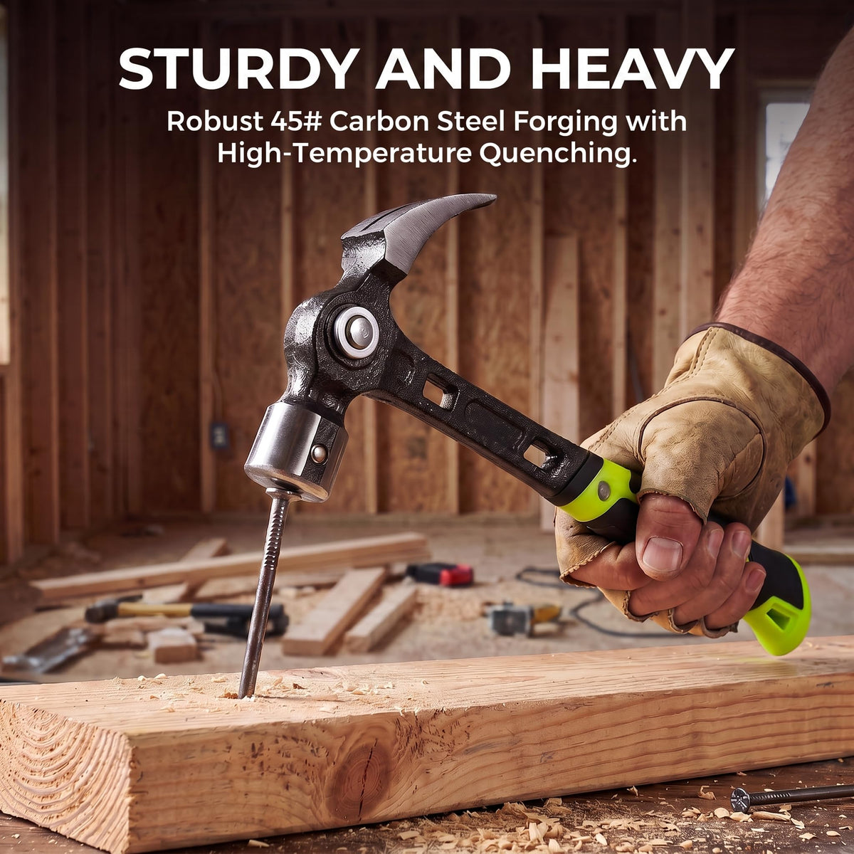 Adjustable Claw Hammer, 32 oz, 45# Carbon Steel Forged, Magnetic, 13.98''