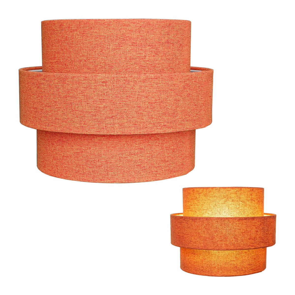 ELFCAB 3-tier Drum Lamp Shade for Pendant Lighting Floor Lamps Replacement Shade, The Fibric Lampshade is made of Natural Linen by hand