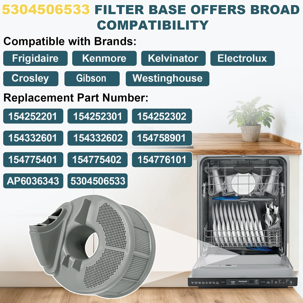 5304506533 Dishwasher Filter Base Compatible With Frigidaire Dishwasher