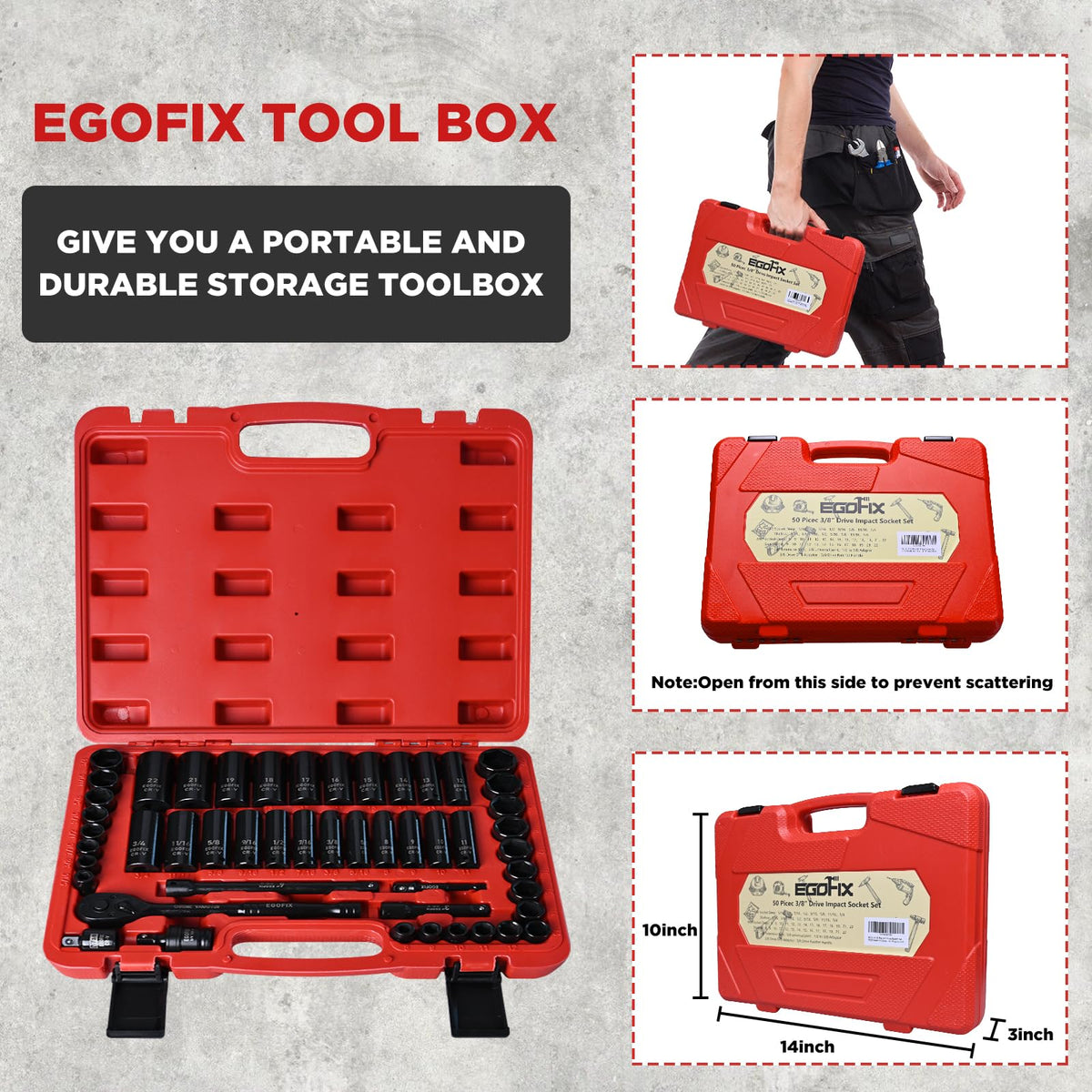 EGOFIX 90PCS 1/4" Drive Impact Socket Set Metric 4-15mm and Standard SAE Size (5/32"-9/16"), with 72-Teeth Ratchet, Screwdriver Bit Set, Mechanics Tool Kit for Home Use and Automotive Repair