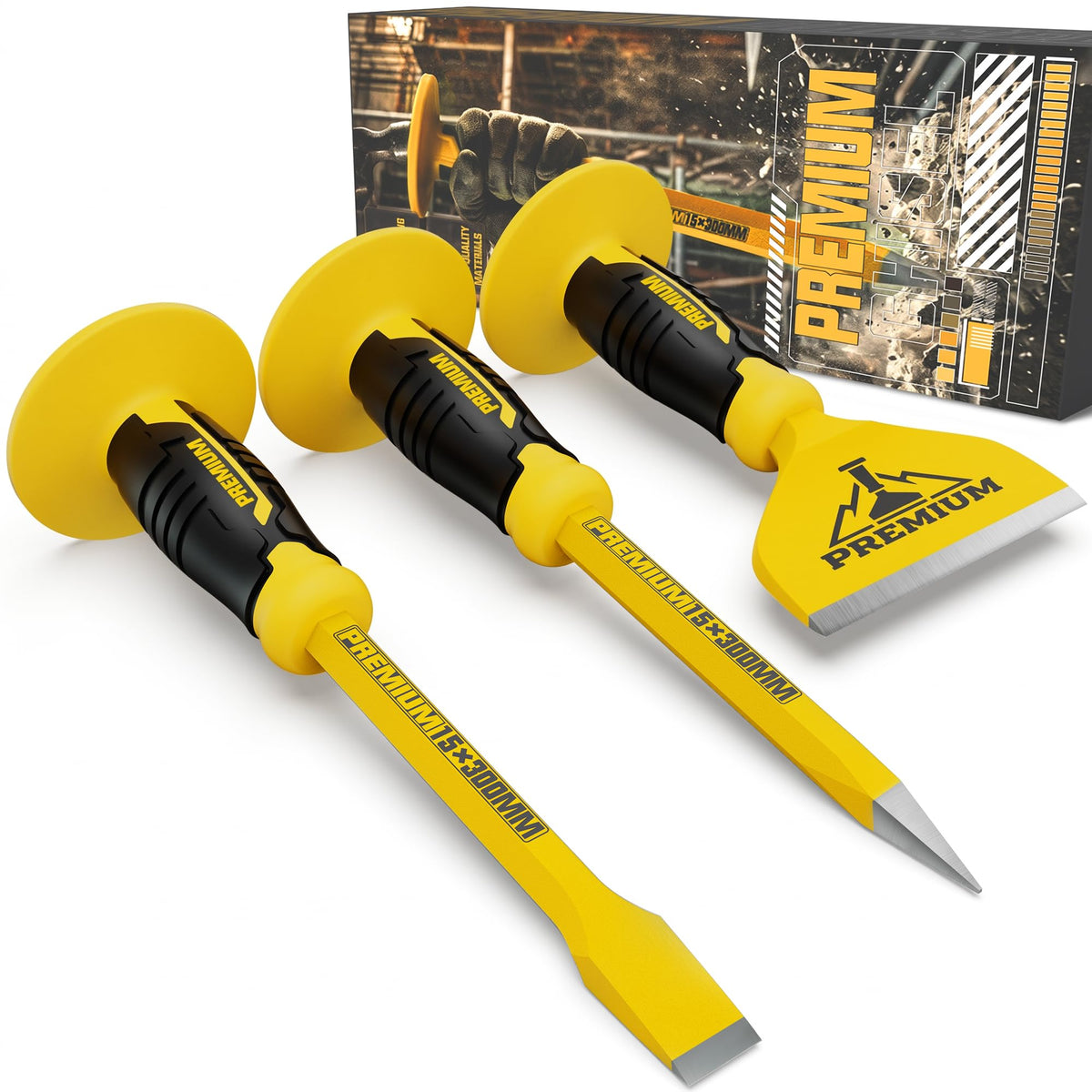 Faxdrts 3Pcs Heavy Duty Masonry Chisel Set for Concrete & Masonry Demo