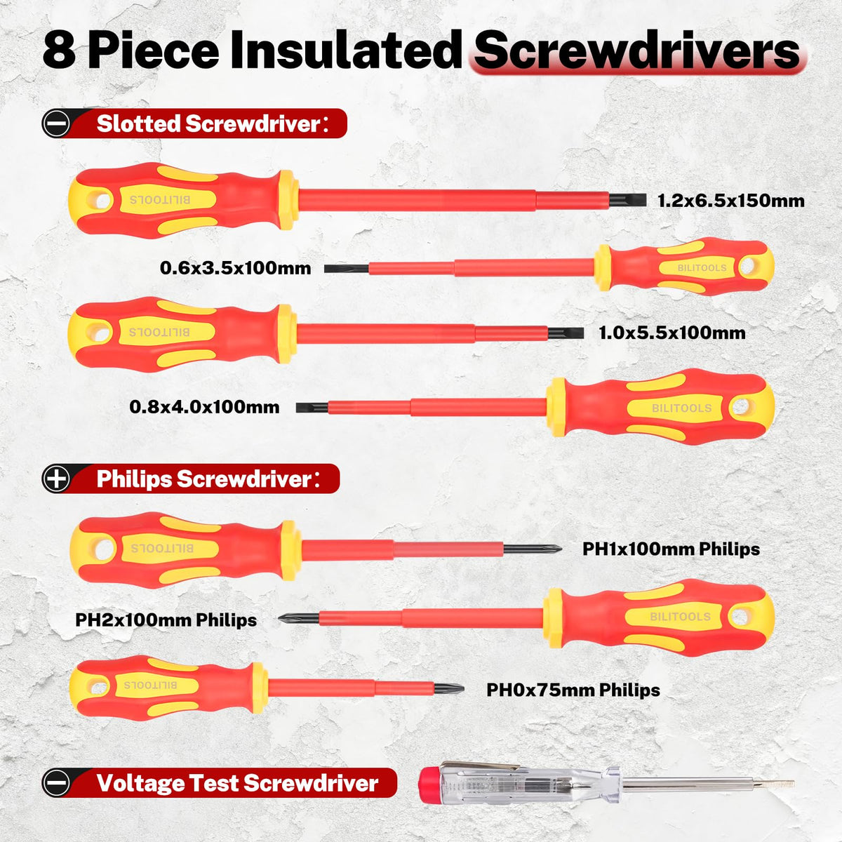 BILITOOLS 1000V Insulated Electrician Tools Set, Insulated Screwdrivers Set