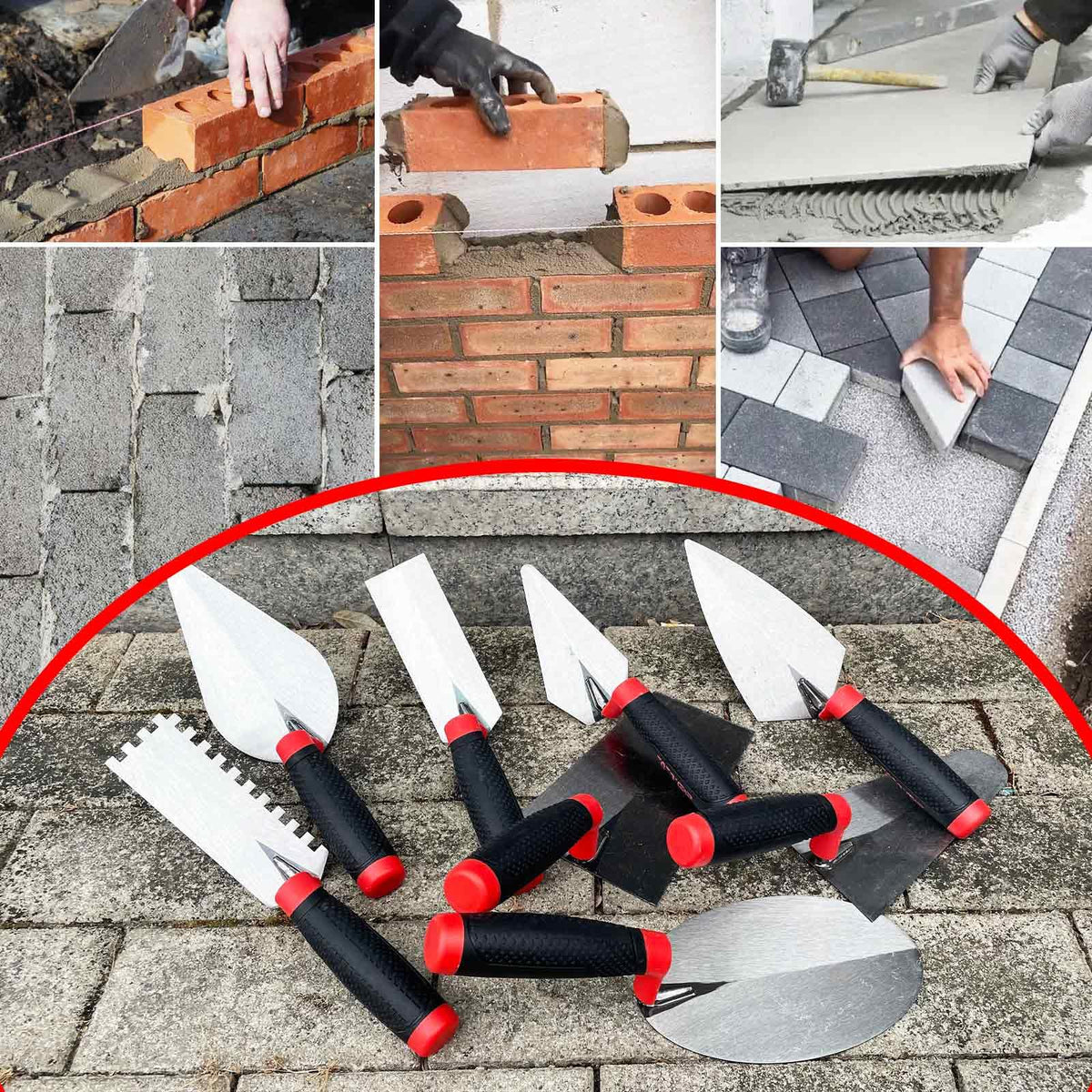 YLTOLOO 8 Pack Masonry Hand Tool Set, Brick/Margin/Gauging & Bucket Trowel