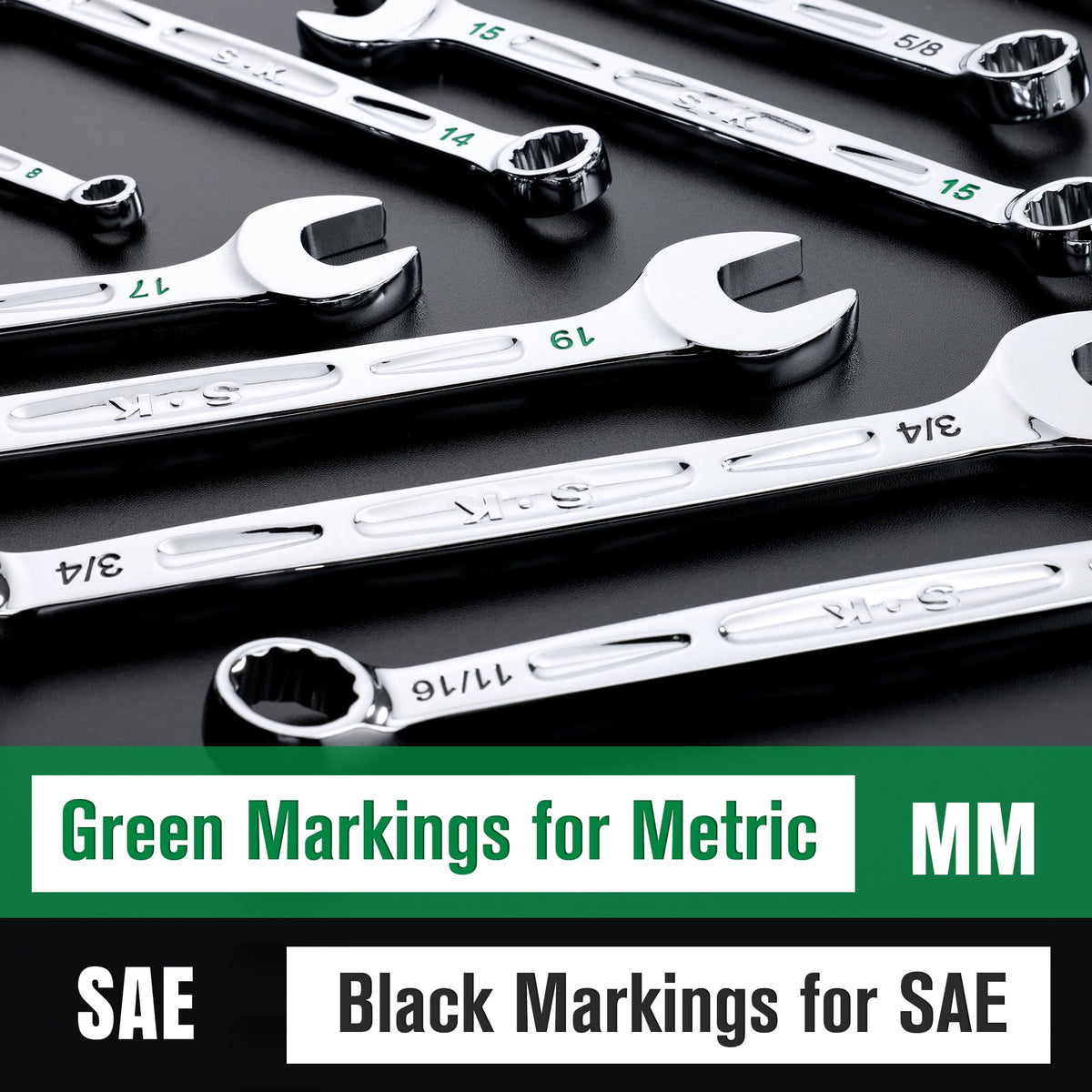 SK Combination Wrench Set, SAE 5/16''-3/4'', Metric 8-19mm, 23-Piece