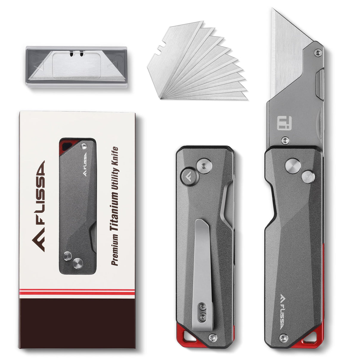 FLISSA Advanced Titanium Utility Knife, CNC Unibody, Lightweight All Metal Folding Box Cutter, Quick Change Blade Razor Knife,Ideal Gifts for Men Women, with 10 Extra Blades