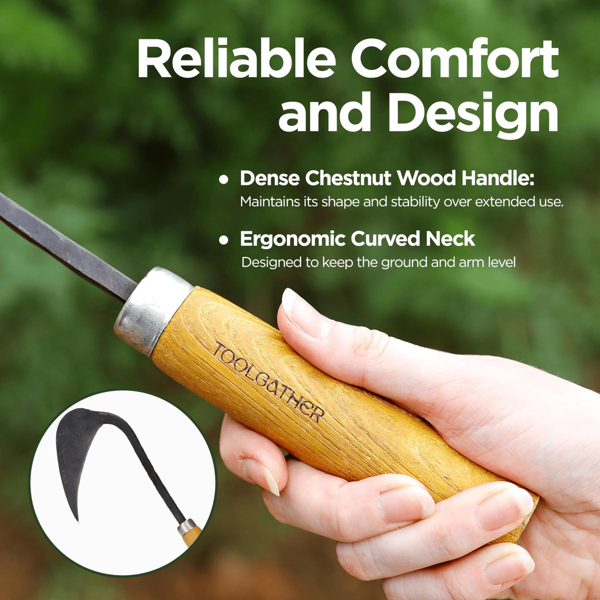 TOOLGATHER Original Homi Hand Hoe - Traditional Handmade Korean Garden Tool for Weeding Digging & Planting with Forged Steel & Chestnut and Acacia Wood Handle