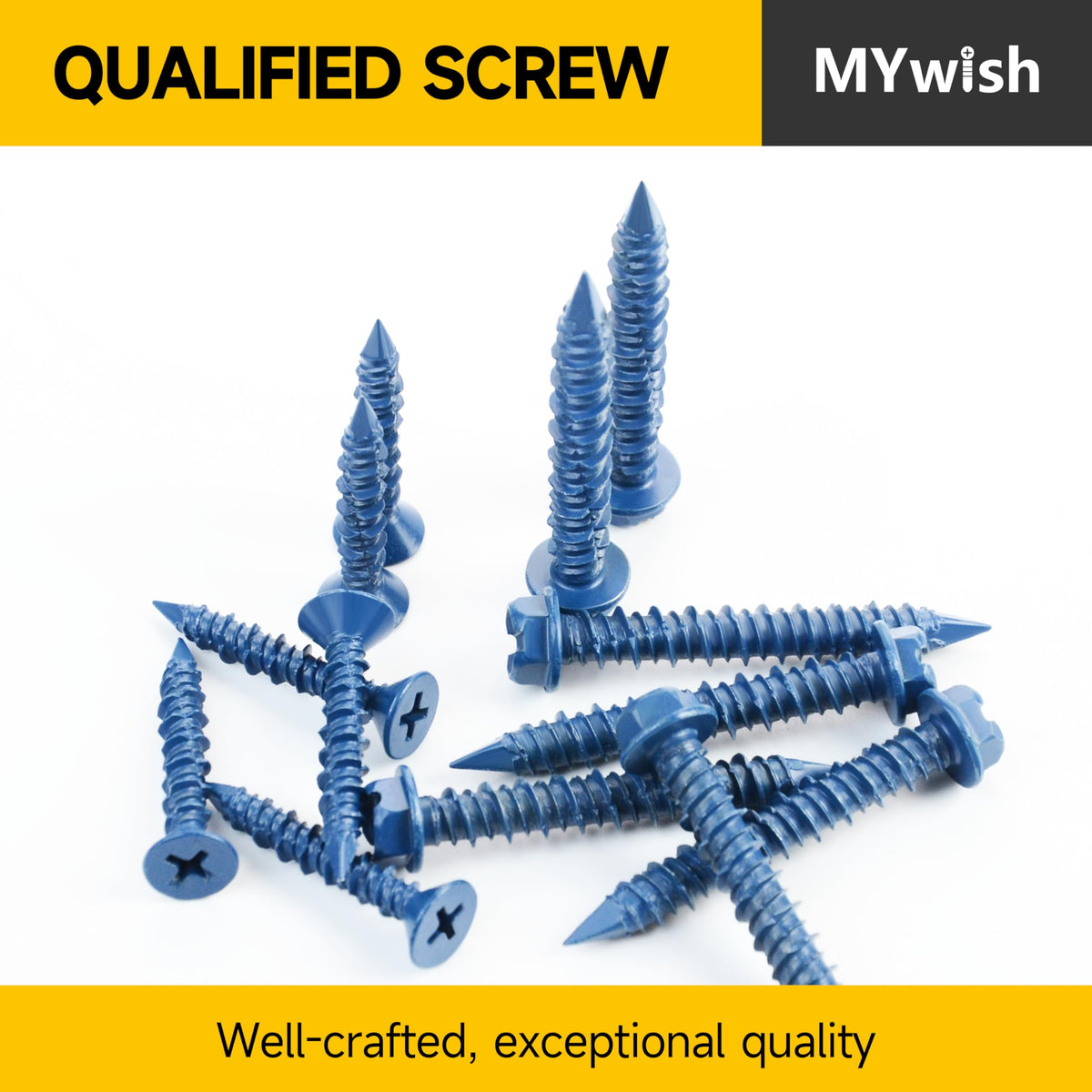 Mywish 105Pcs Concrete Screws Assortment Kit, Flat Pillips & Hex Head Masonry Block Brick Cement Screws with Drill Bit, Concrete Screws Set for Concrete Masonry Stucco Brick