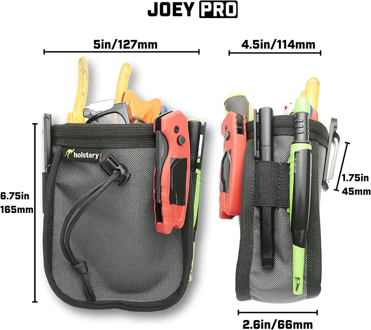 Joey Pouch PRO, Clip-On Tool Belt Bag for Tools, Screws, and Nails - Great for an Electrician, HVAC Tech, Plumber, Carpenter, Contractor, Handy Man, and Any Tradesperson - Metal Clip
