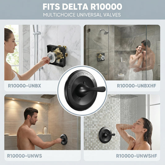Shower Trim Kit Compatible with Delta 13/14 Series, Matte Black Shower Handle & Cover Plate Replacement, Fits R10000-UNBX/UNBXHF/UNWS/UNWSHF, Cartridge & Valve Body Not Included