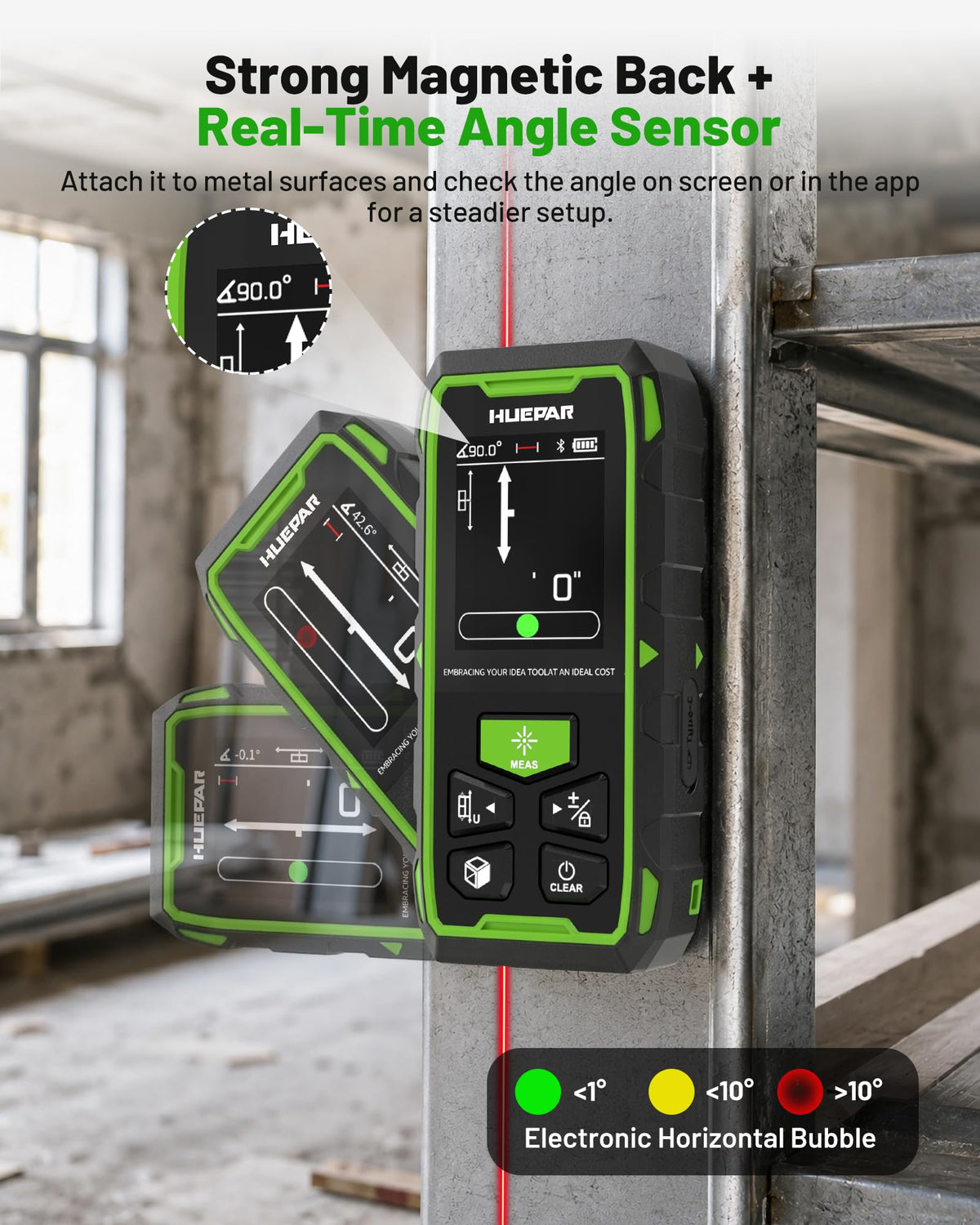 Huepar 2026 Upgraded Dual Laser Distance Meter, 395Ft, Phone App, USB-C