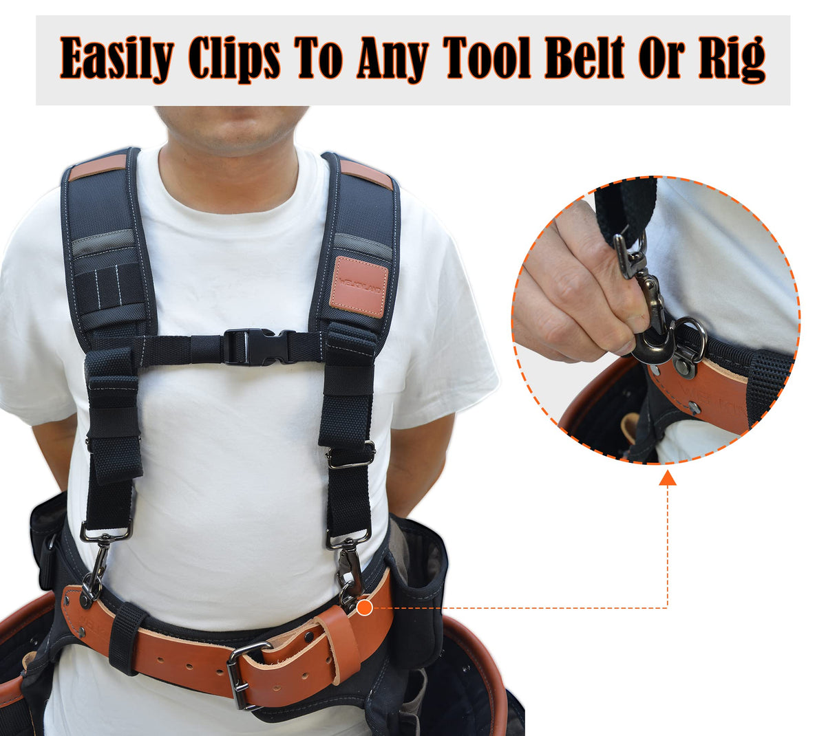 WELKINLAND Heavy-Duty Leather Tool Belt Suspenders, Carpenter Suspenders