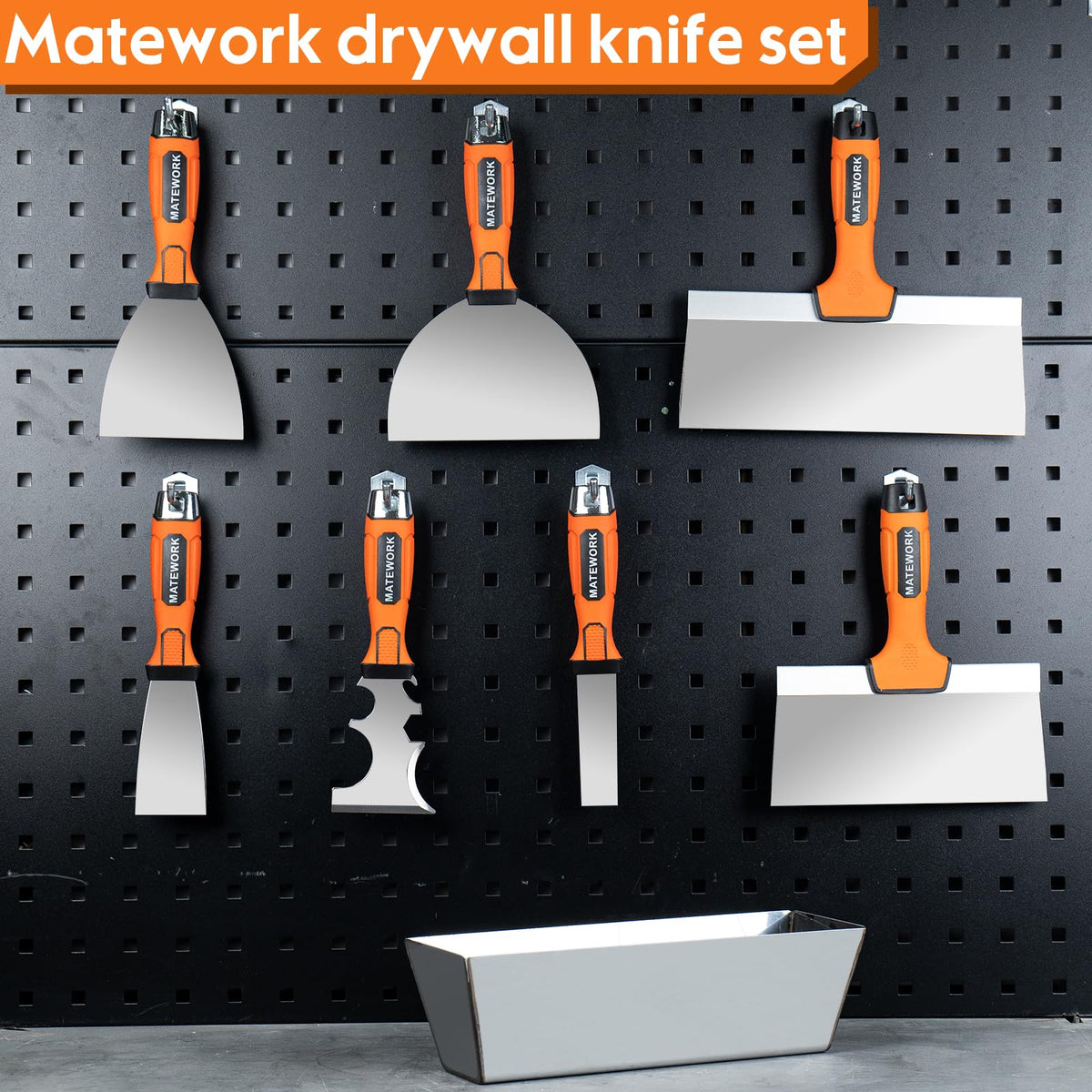 Matework 8Pcs Drywall Tools & Putty Knife Set with Hammer End, Mud Pan