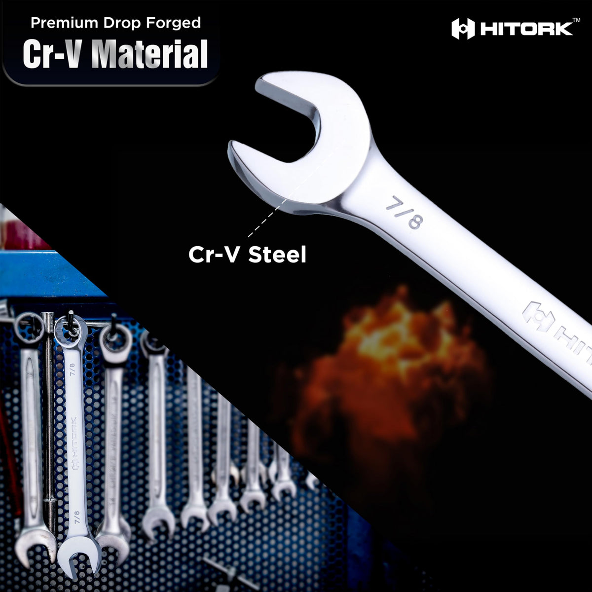 Hitork 24-Piece Combination Wrench Set, SAE (1/4"–1") & Metric (8–24mm), Cr-V Steel, Mirror Chrome Finish, 12-Point Box End, 15° Offset, with Roll Pouch – Ideal for Home, Garage & Auto Repair