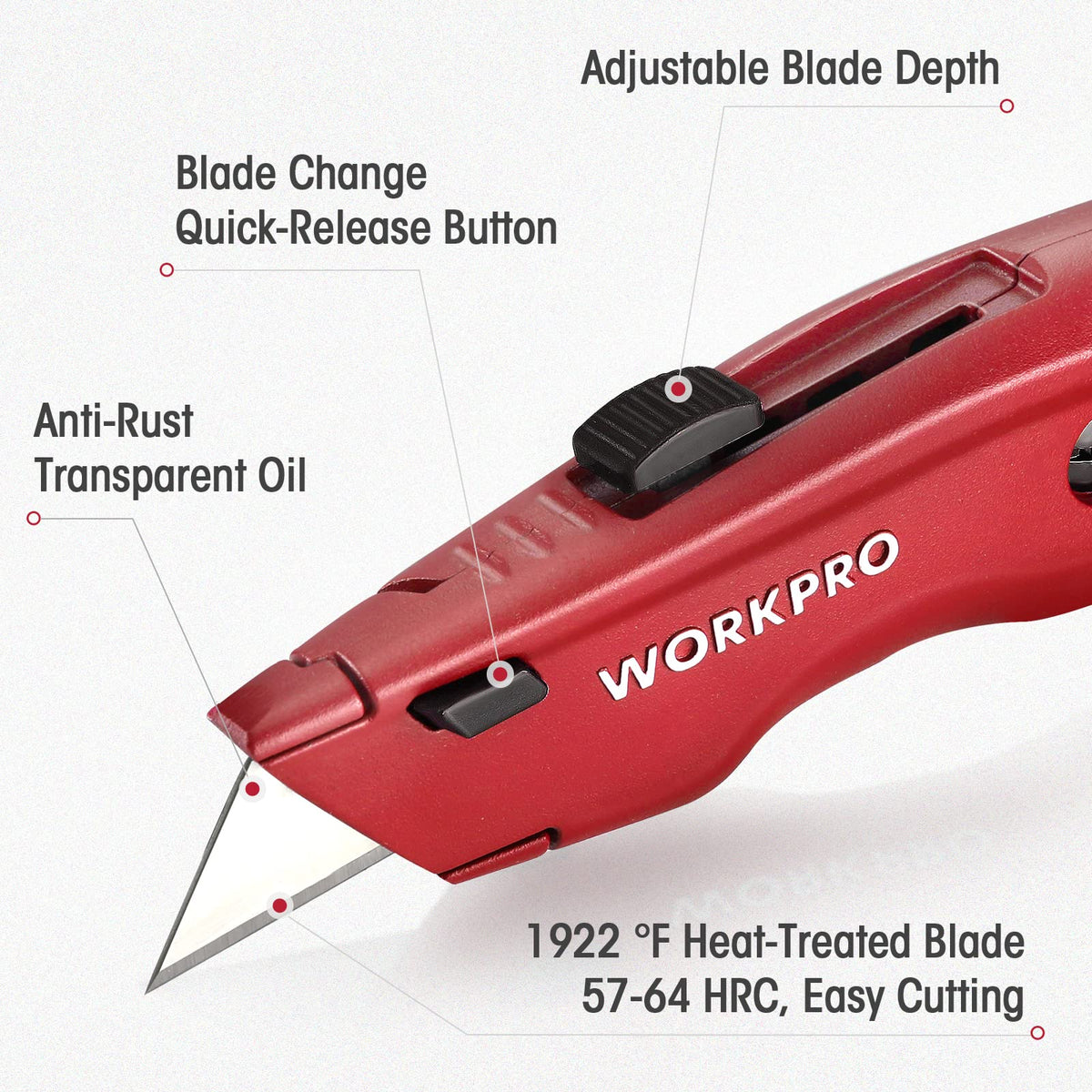 WORKPRO Premium Utility Knife, Retractable All Metal Heavy Duty Box Cutter, Quick Change Blade Razor Knife, 3PCS with 10 Extra Blades